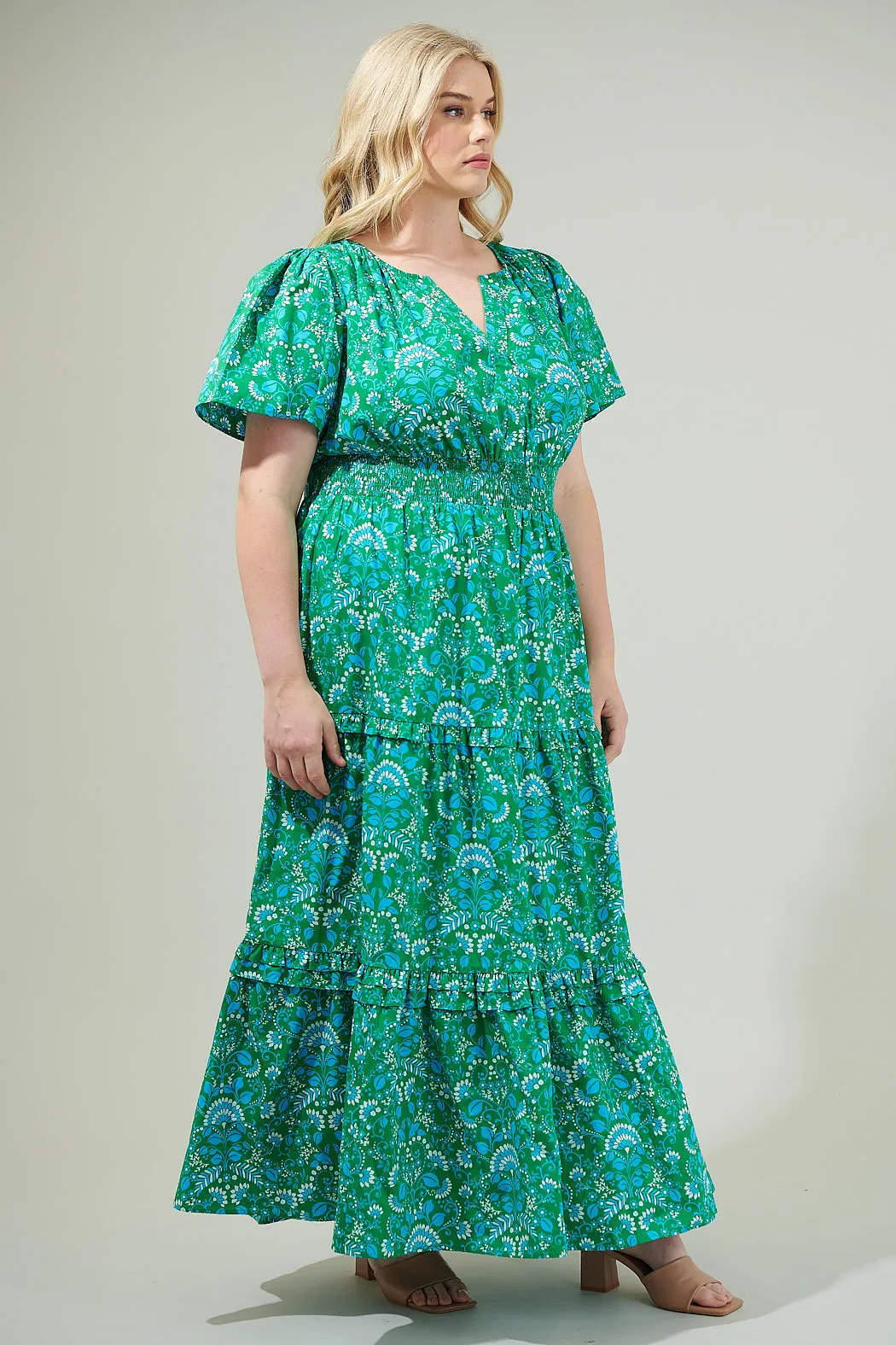 Alina Floral Palmer Poplin Tiered Maxi Dress Curve