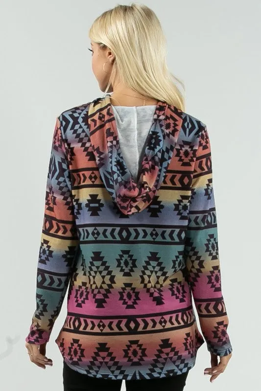 AV-X167-VICTORIA-PLUS-TRIBAL PRINT ULTRA SOFT MULTI COLOR HACCI BRUSH HOODIE.-3-2-1