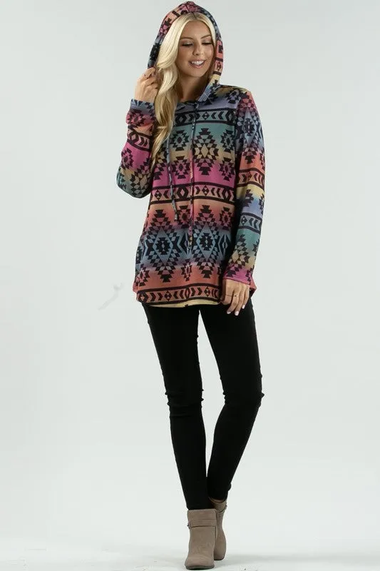 AV-X167-VICTORIA-PLUS-TRIBAL PRINT ULTRA SOFT MULTI COLOR HACCI BRUSH HOODIE.-3-2-1