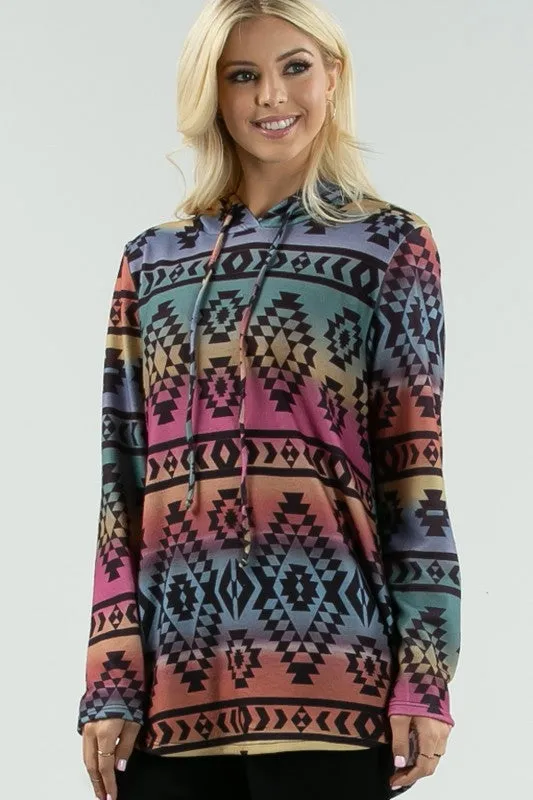 AV-X167-VICTORIA-PLUS-TRIBAL PRINT ULTRA SOFT MULTI COLOR HACCI BRUSH HOODIE.-3-2-1