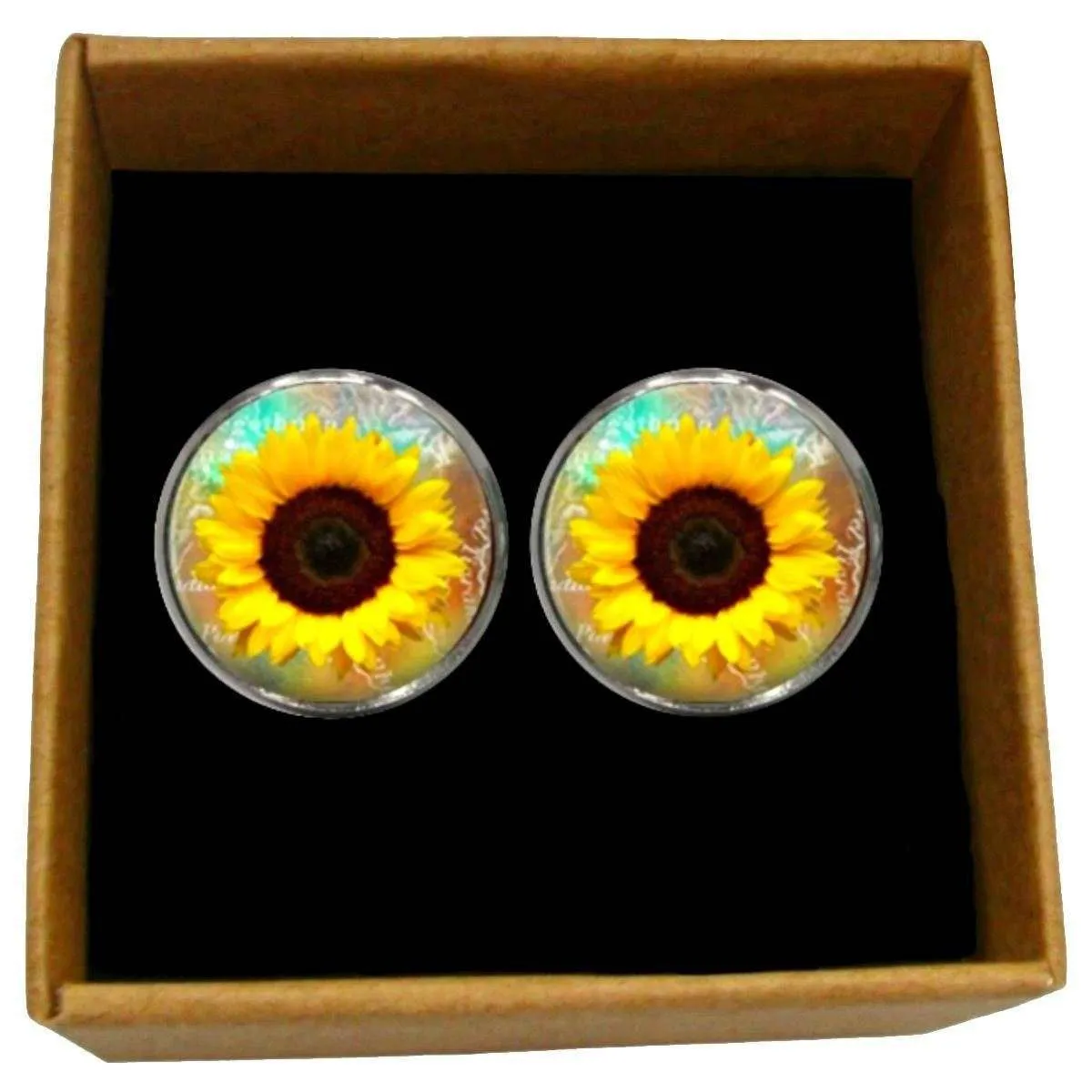 Bassin and Brown Sunflower Cufflinks - Yellow/Brown