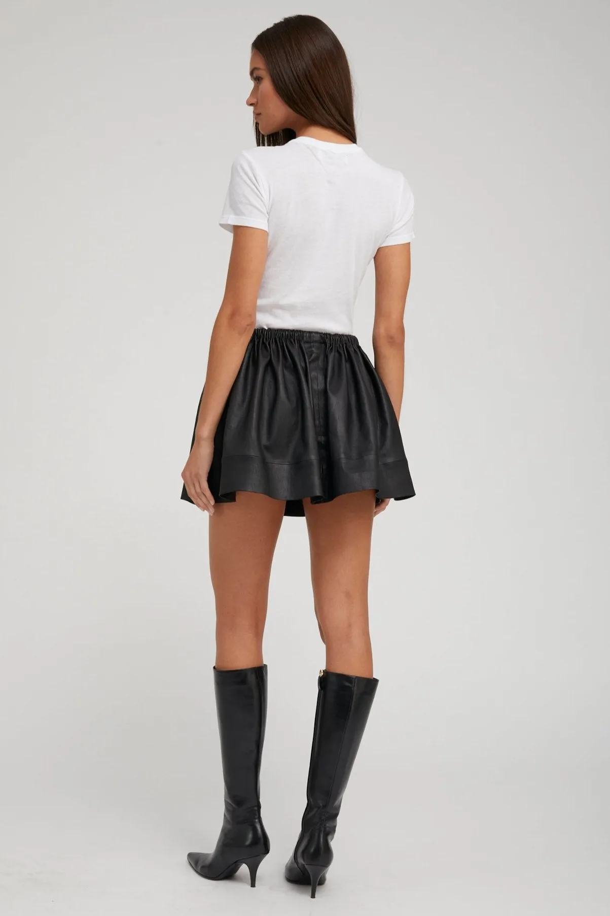 Black Leather Bell Mini Skirt