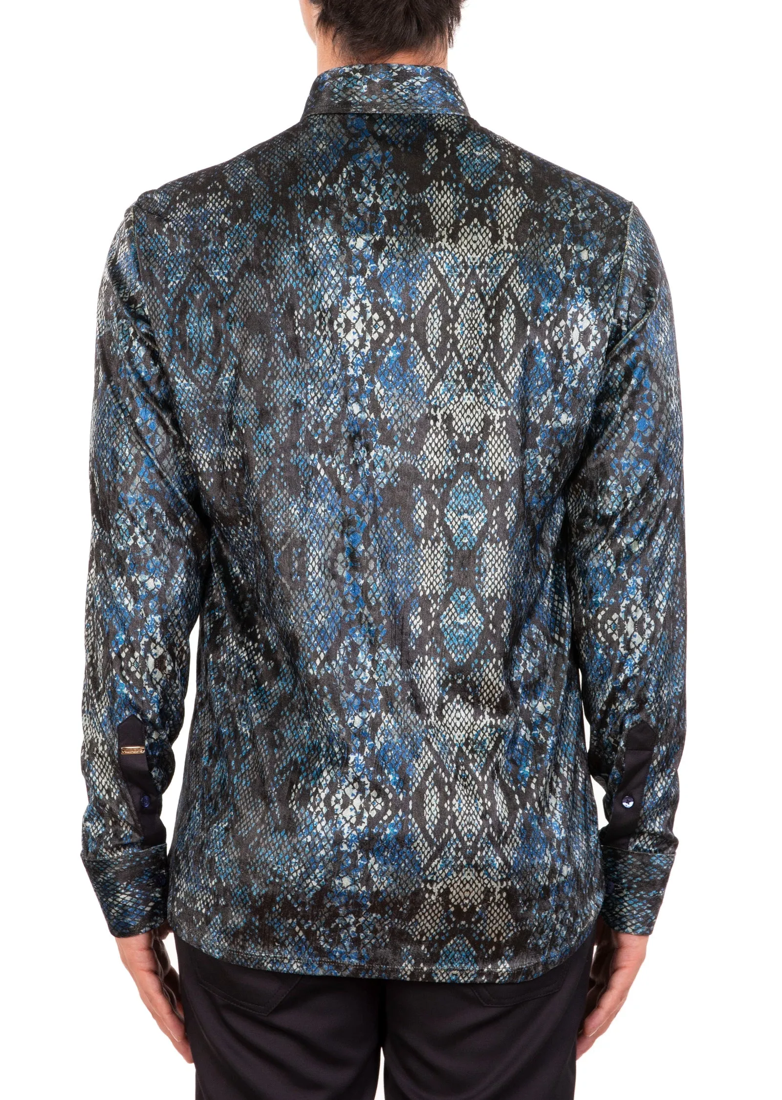 Blue Snake Print Velvet Shirt