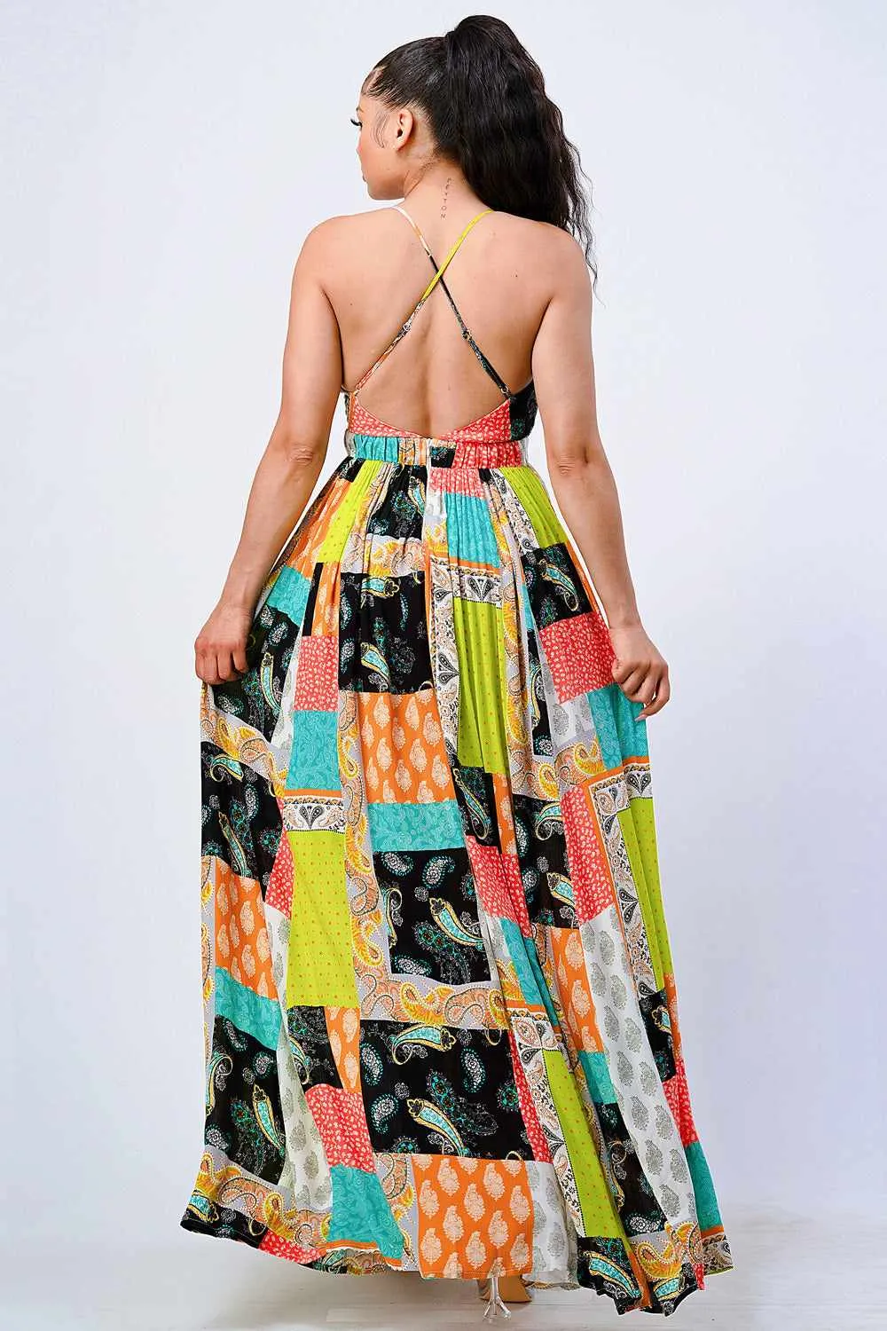 Boho Chic Crossed Back Maxi Dress