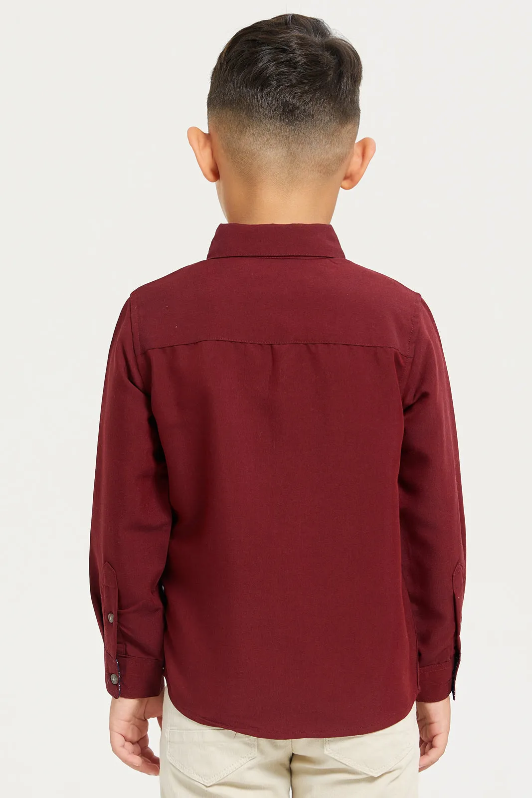 Boys Junior Burgundy Plain Trimmed Shirt