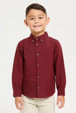 Boys Junior Burgundy Plain Trimmed Shirt