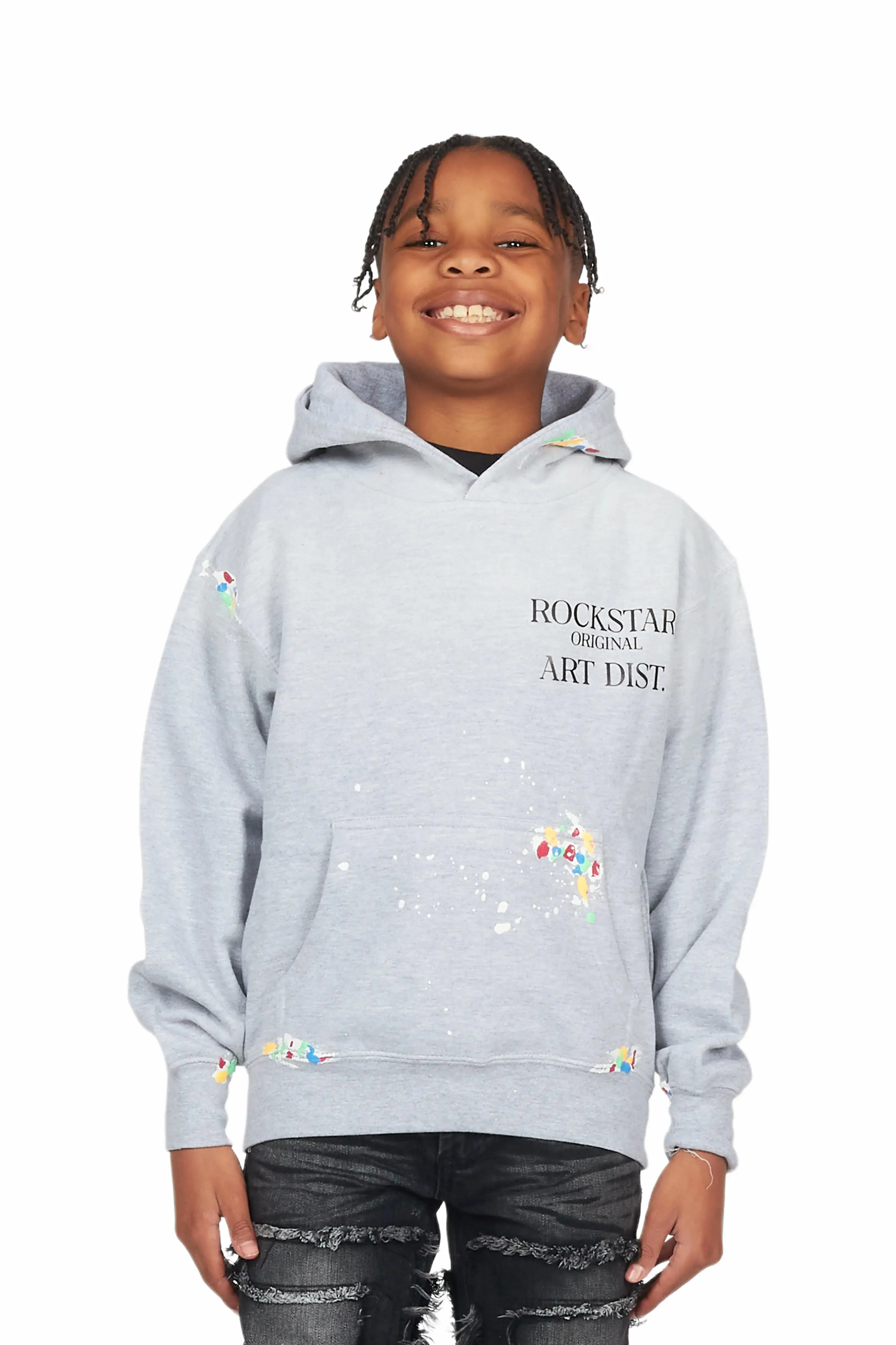 Boys Rockstar Art Dist. Grey Graphic Hoodie