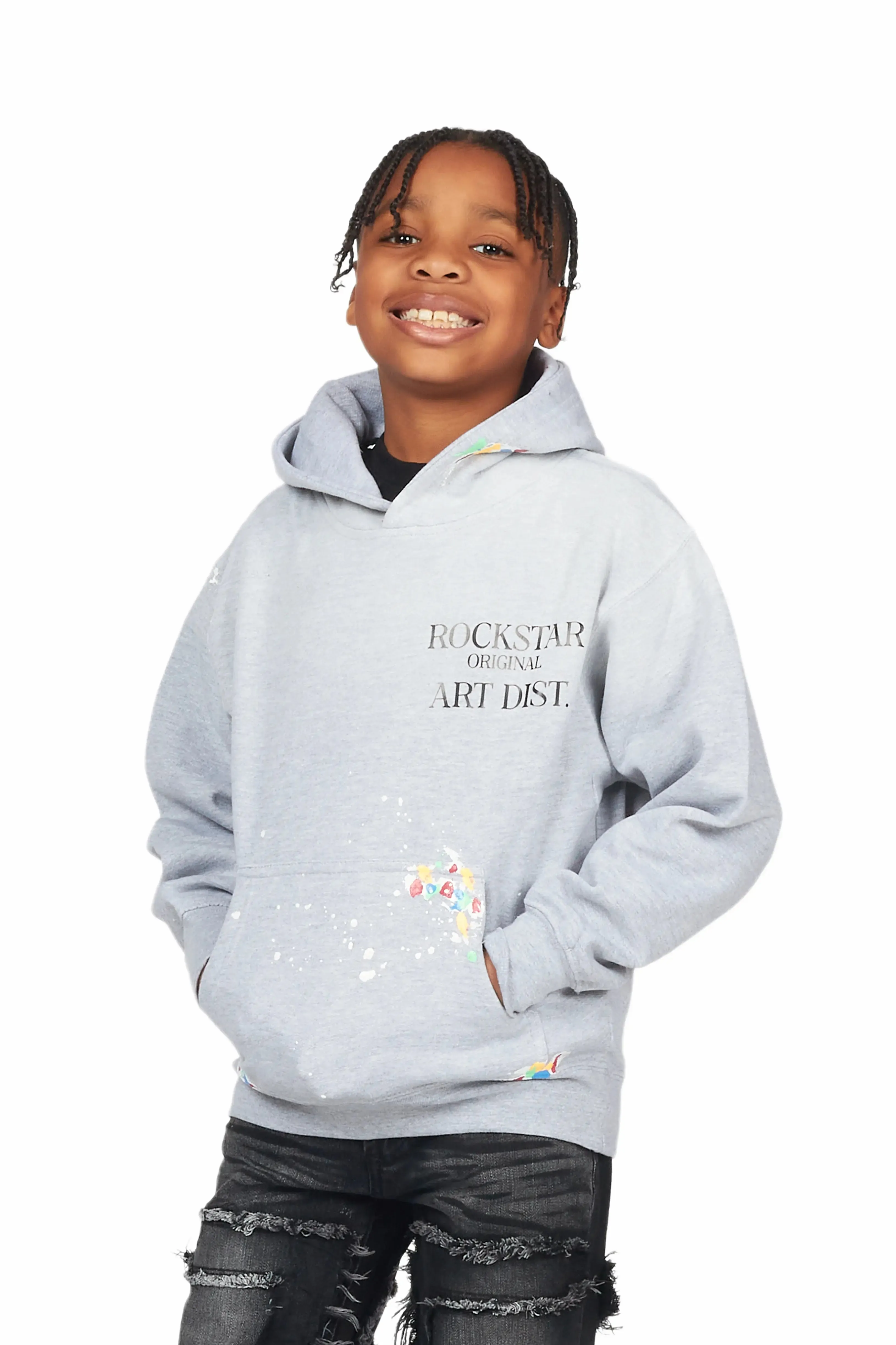 Boys Rockstar Art Dist. Grey Graphic Hoodie