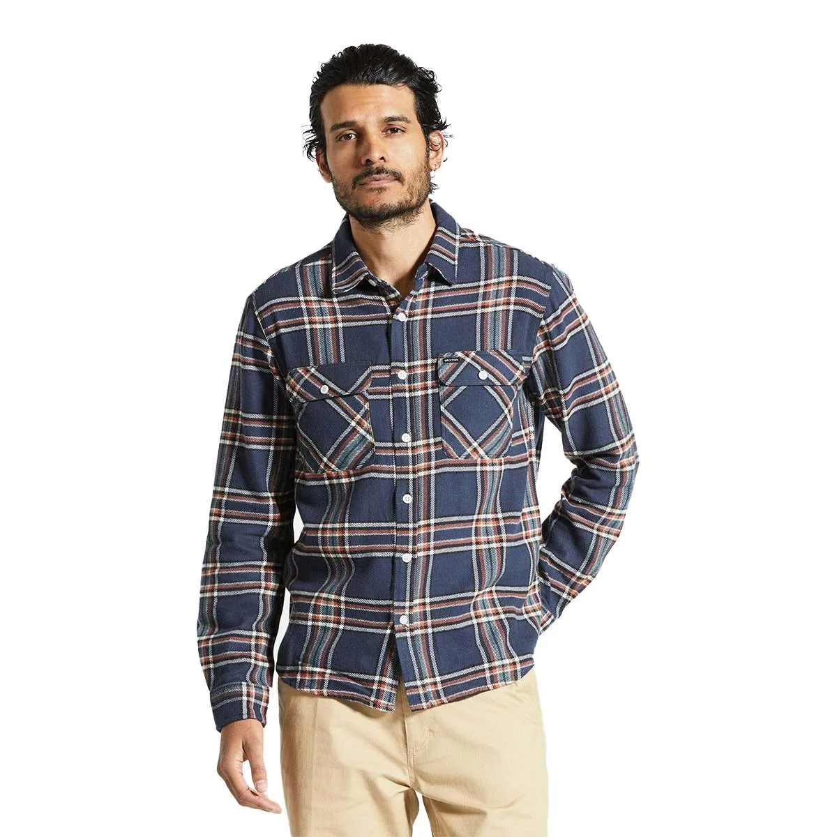 Brixton - Bowery Flannel Washed Navy/Off White/Terracotta