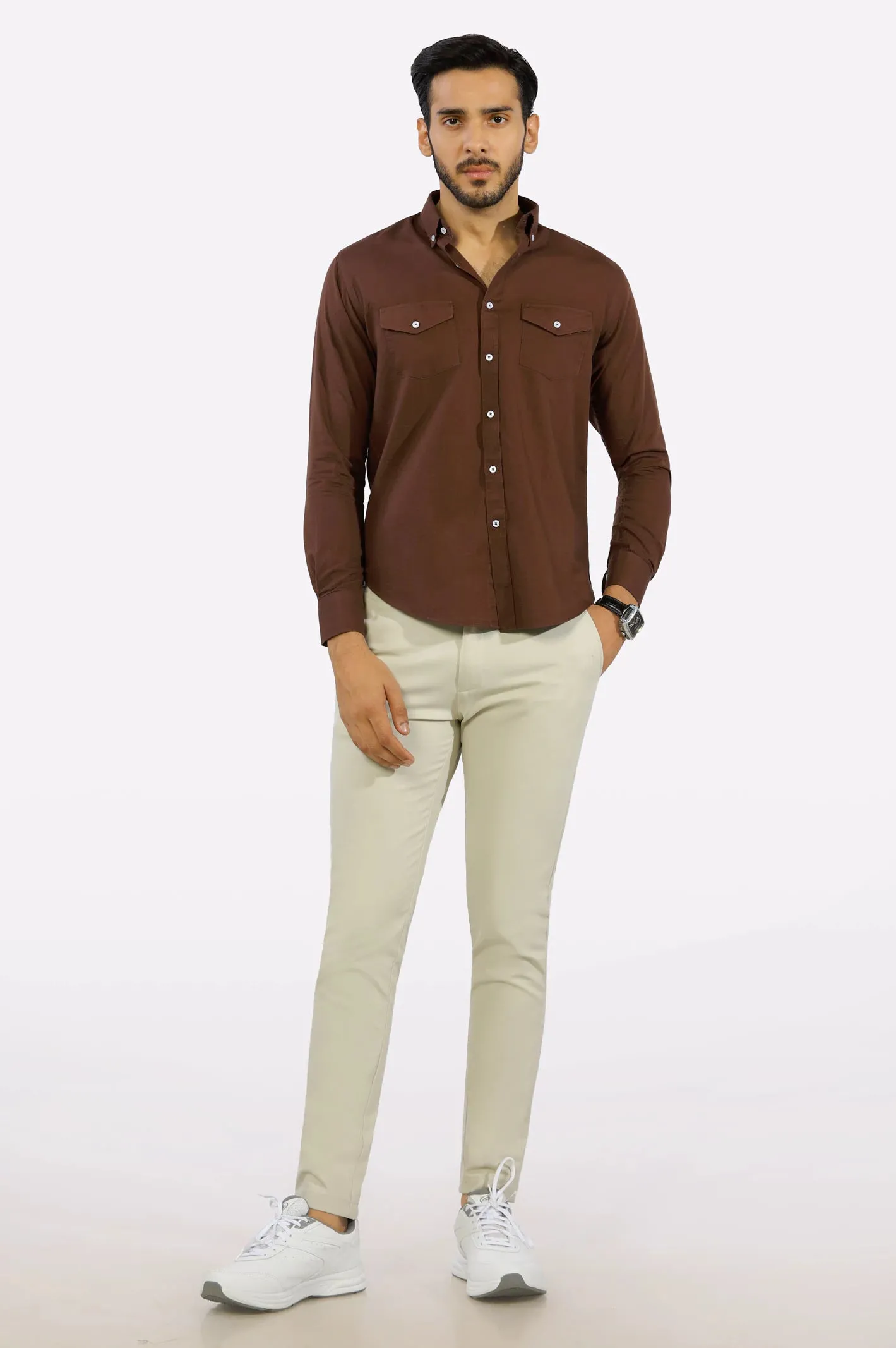 Brown Plain Casual Shirt