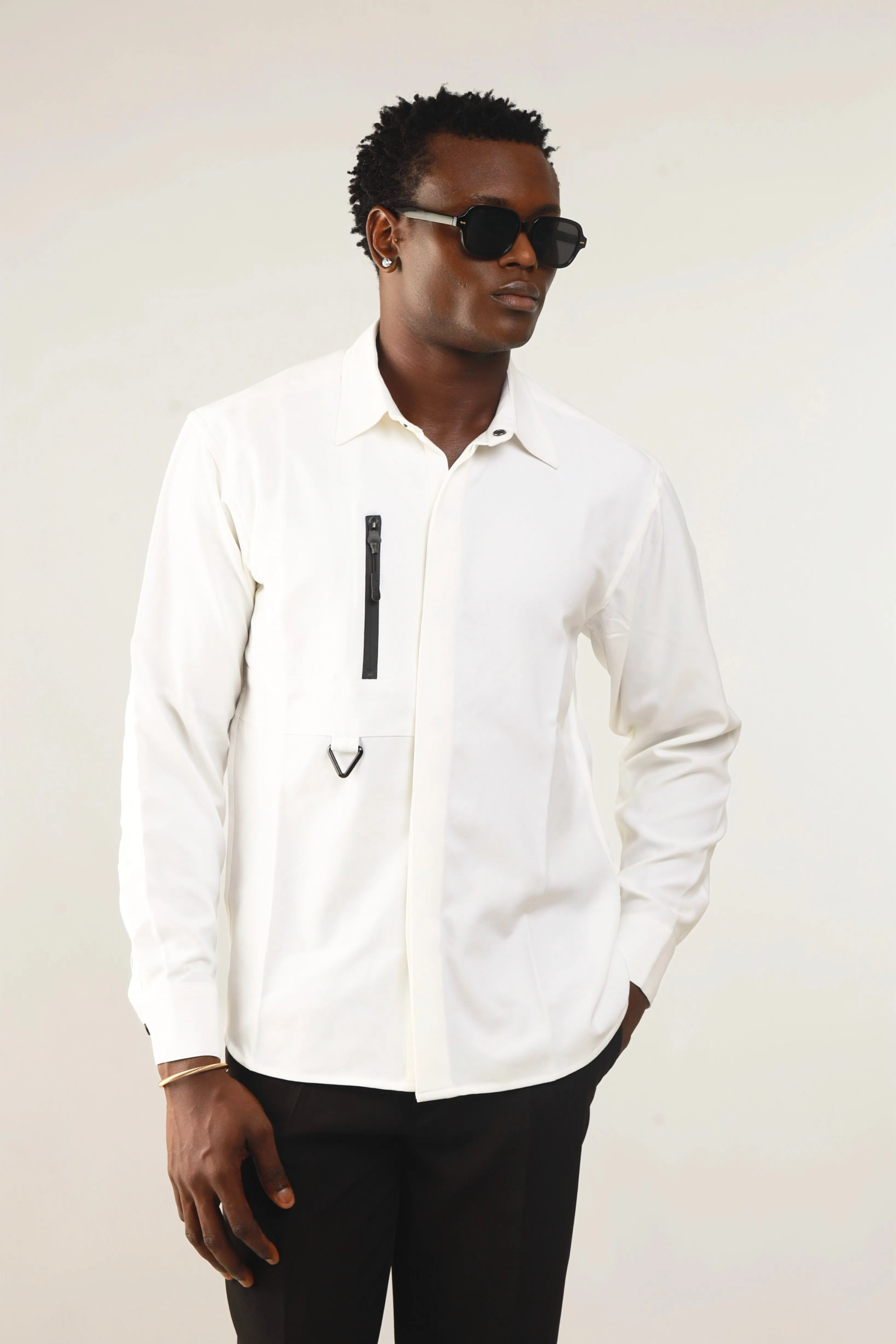 Cali Luxe Zipper Oxford Shirt - White