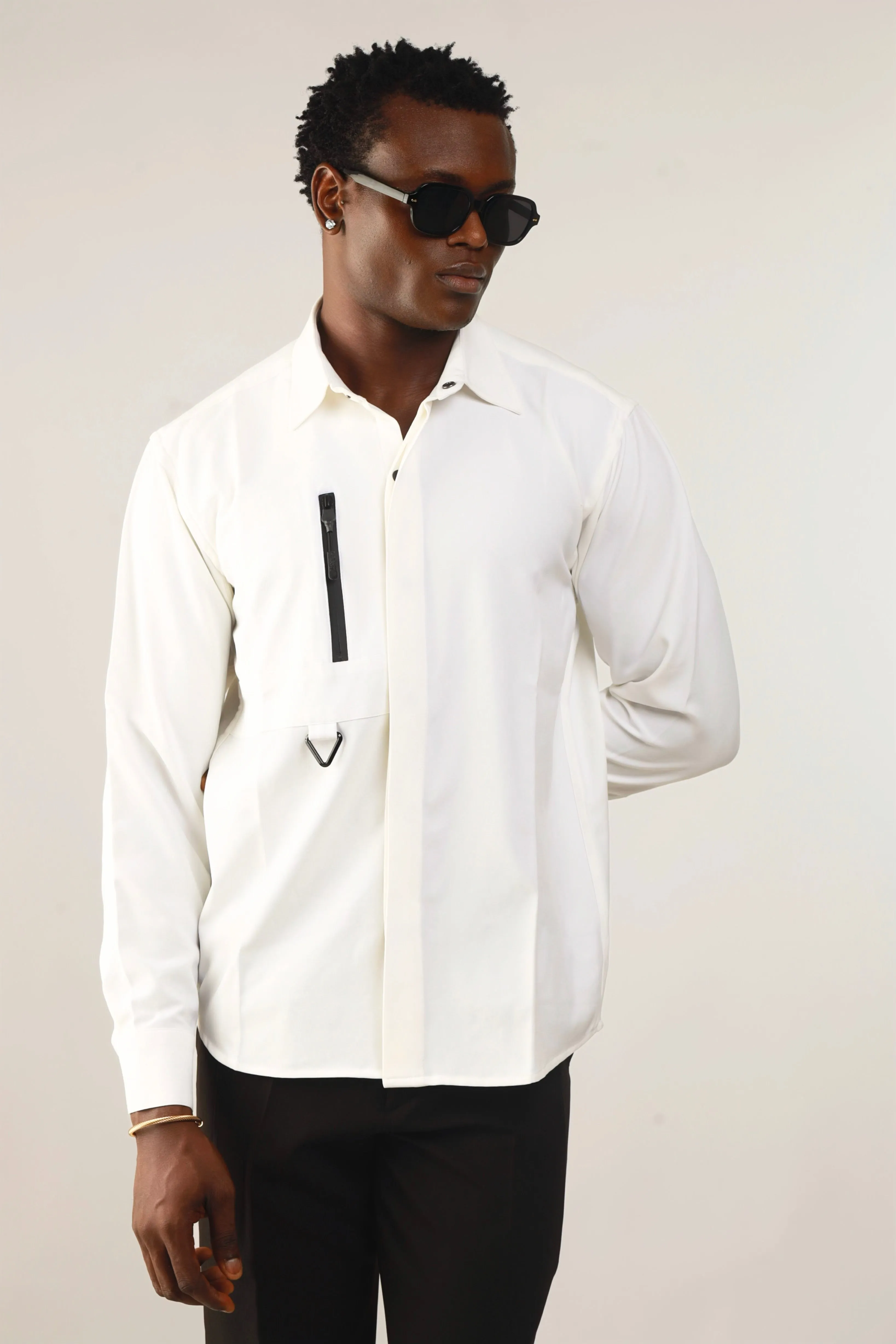 Cali Luxe Zipper Oxford Shirt - White