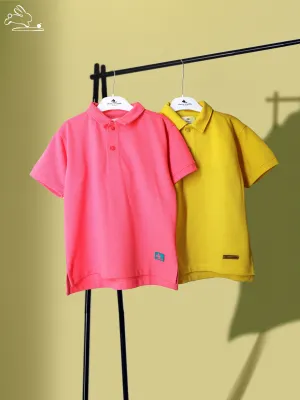 Cherry Crumble Boys Fuchsia and Mustard Regular Length Day Wear Solid Tshirt Set