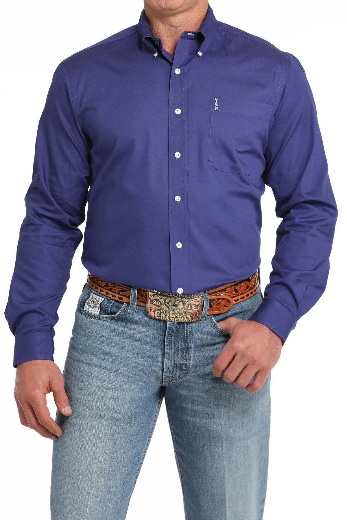 Cinch Men's L/S Modern Fit Solid Purple Western Button Down Shirt