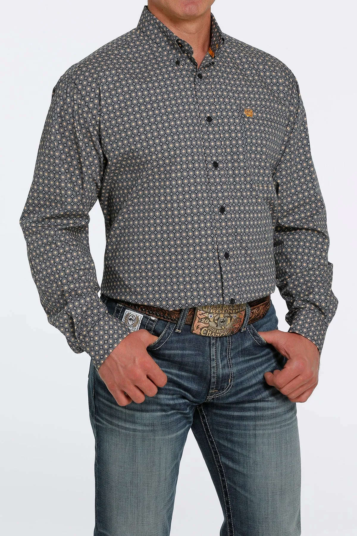 Cinch Men's Navy and Gold Medallion Button Down Western Shirt