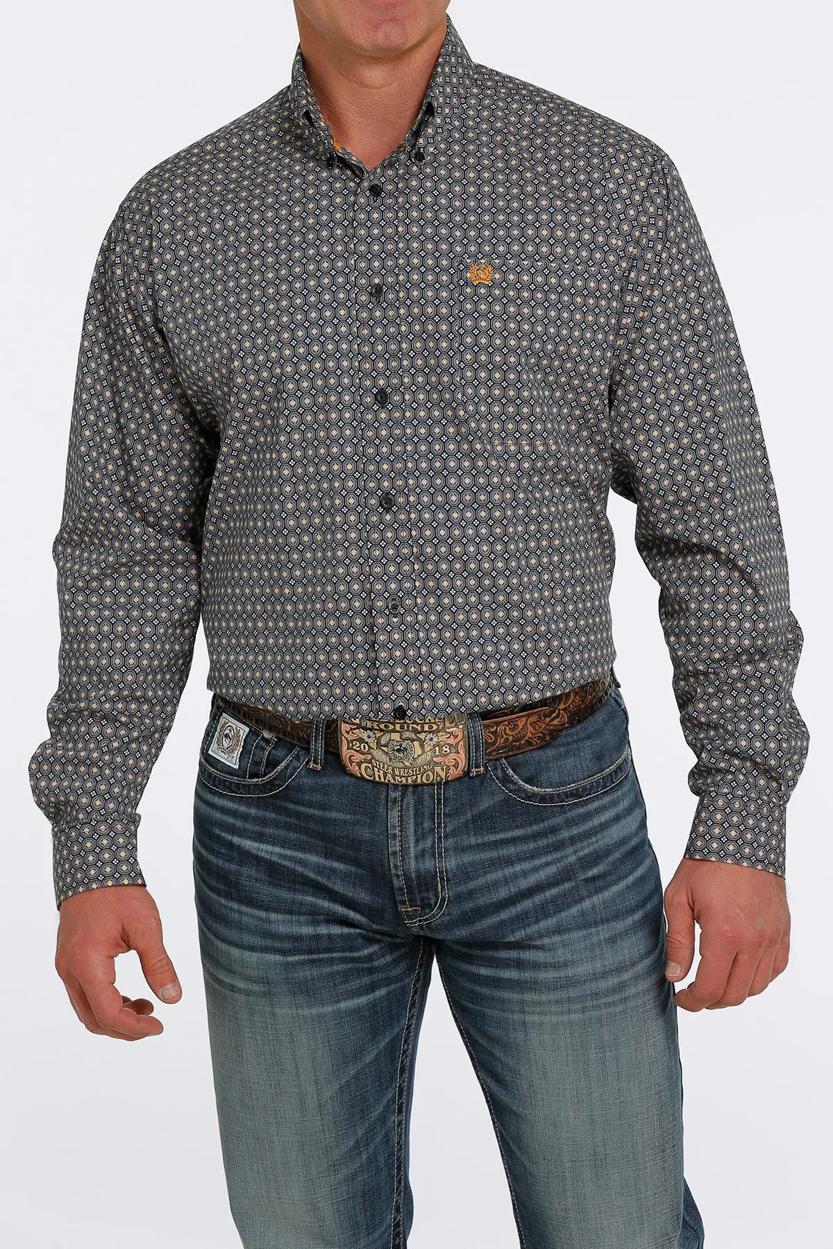 Cinch Men's Navy and Gold Medallion Button Down Western Shirt