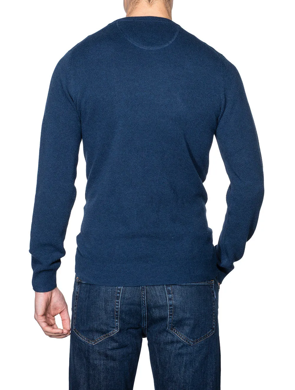 Cotton Piqué Crewneck Sweater Marine Melange