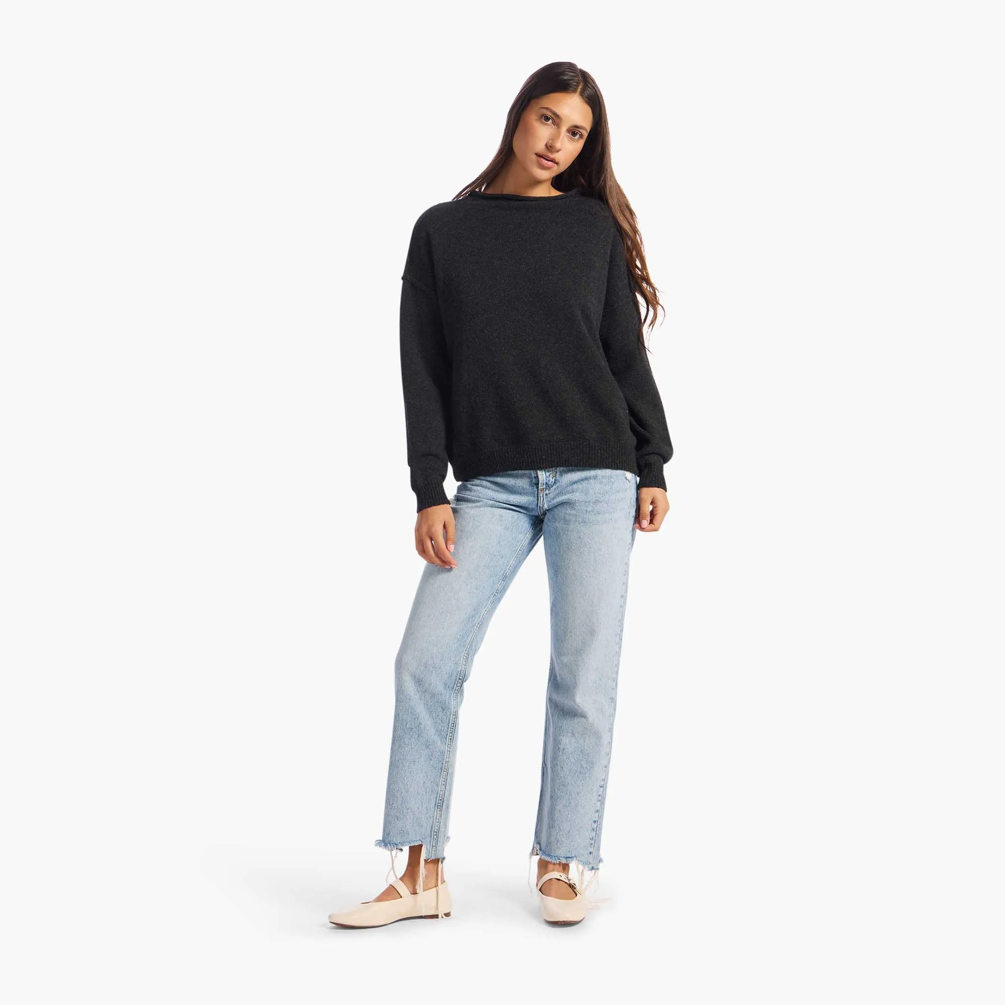 Cozy Knit Mock Neck Sweater | Black