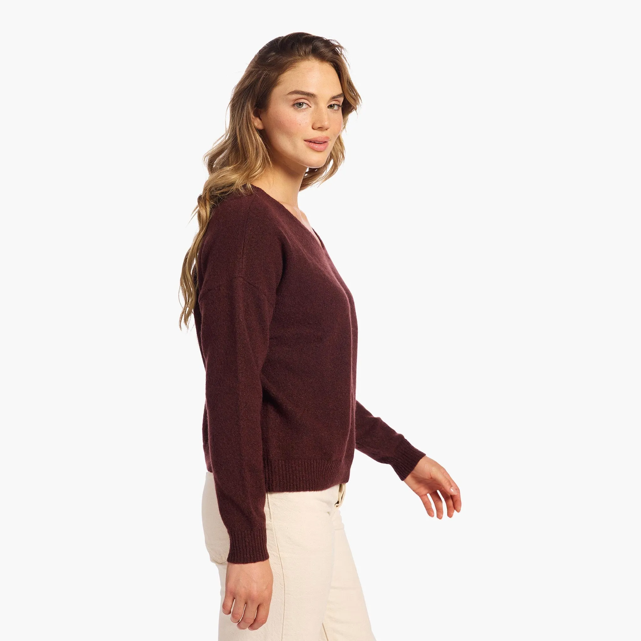 Cozy Knit V-Neck Sweater | Black Cherry