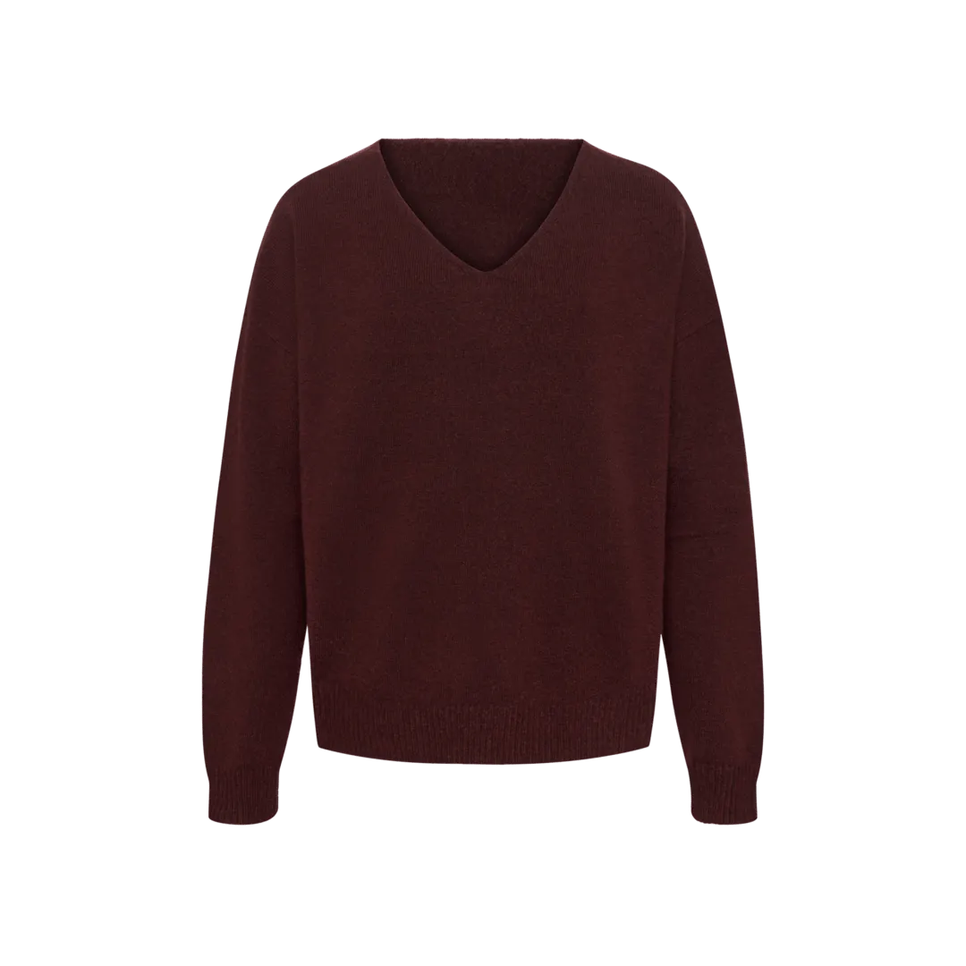 Cozy Knit V-Neck Sweater | Black Cherry