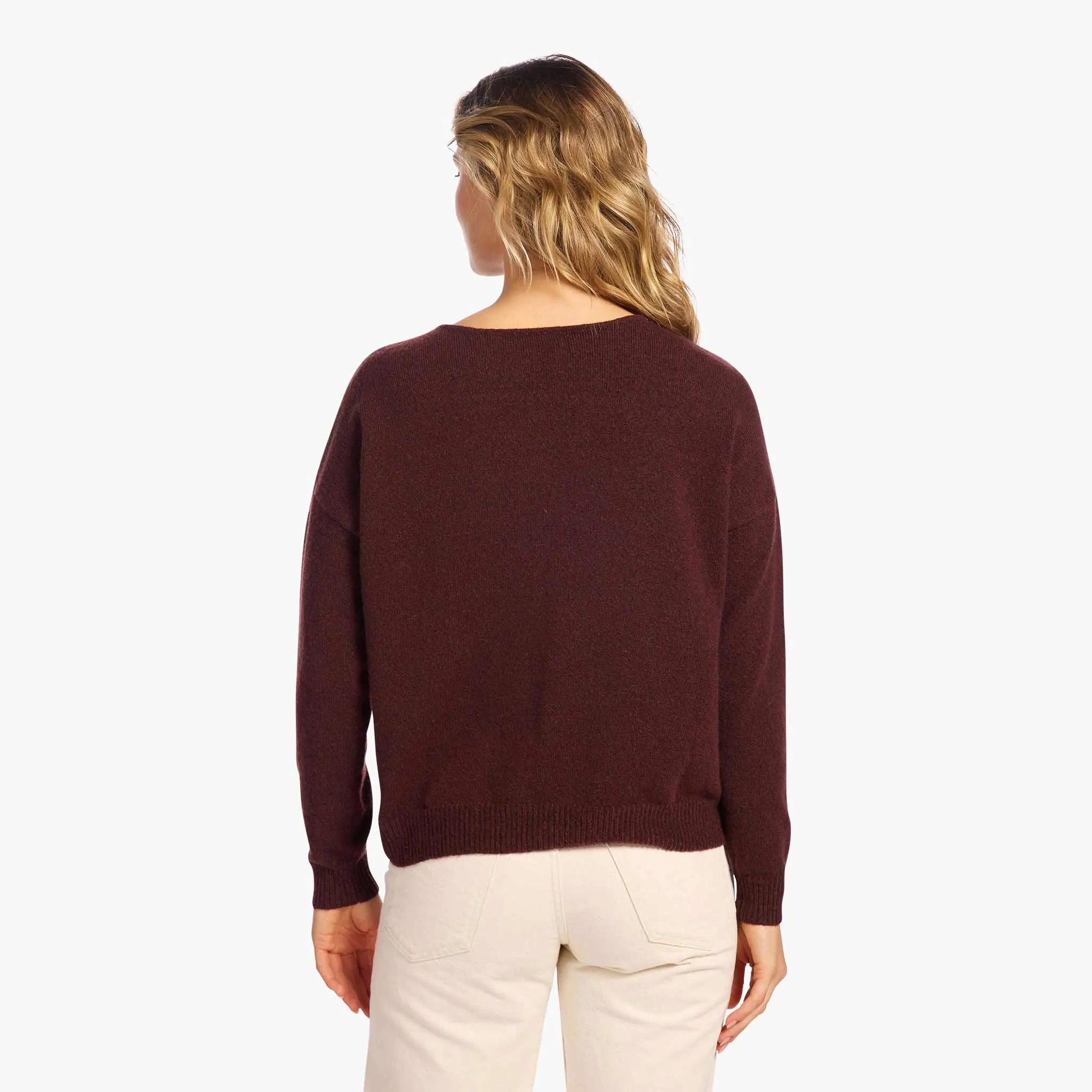 Cozy Knit V-Neck Sweater | Black Cherry