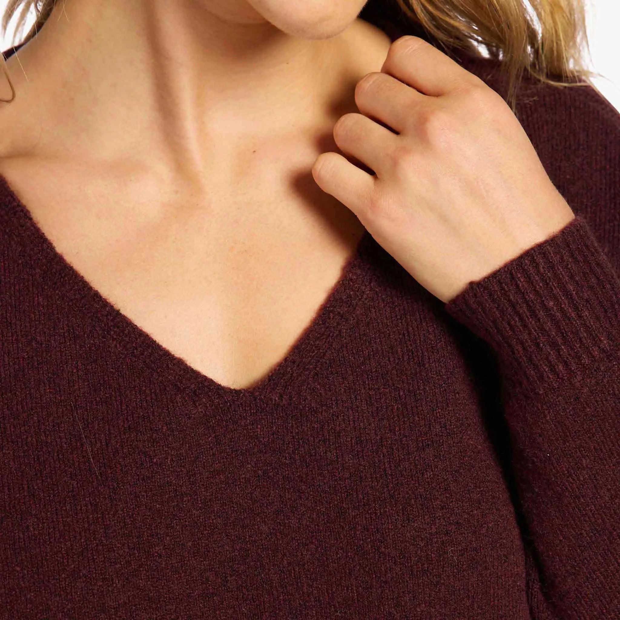 Cozy Knit V-Neck Sweater | Black Cherry