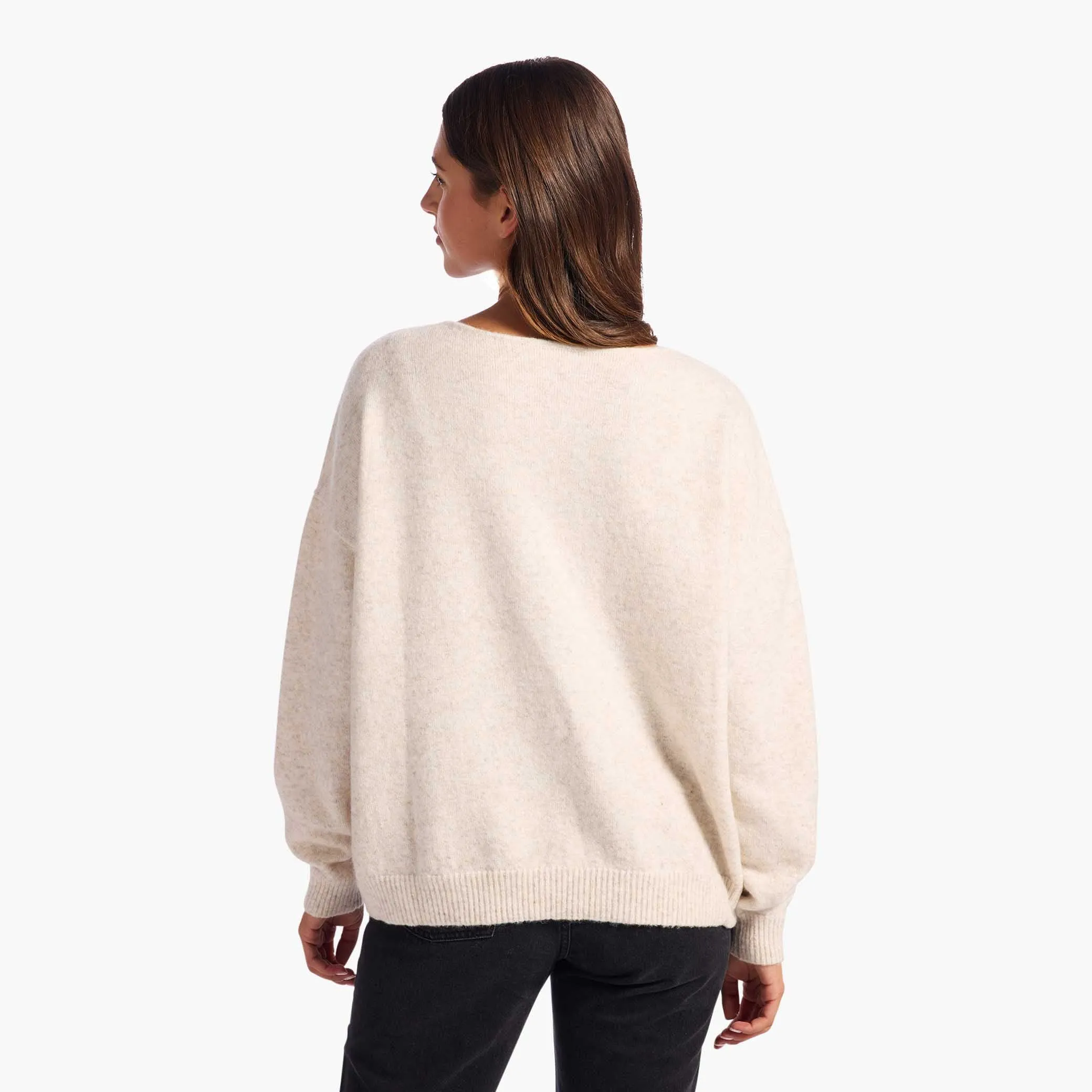 Cozy Knit V-Neck Sweater | Heather Bone