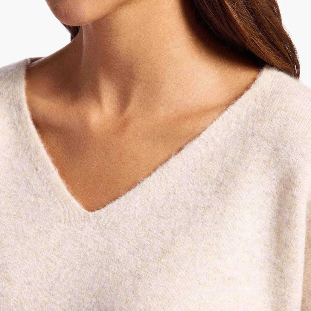 Cozy Knit V-Neck Sweater | Heather Bone