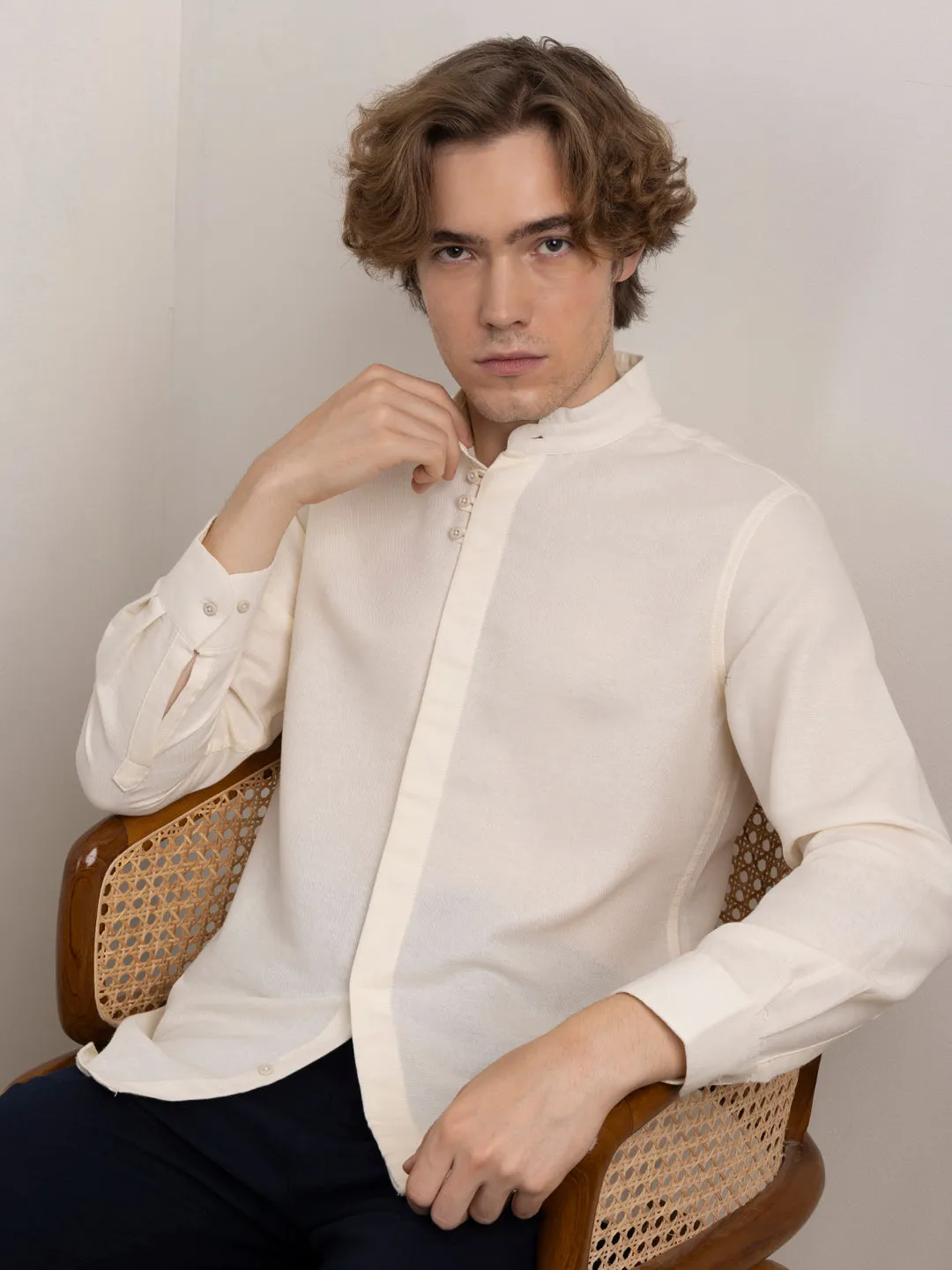 Cream Chinese Collar Shirt