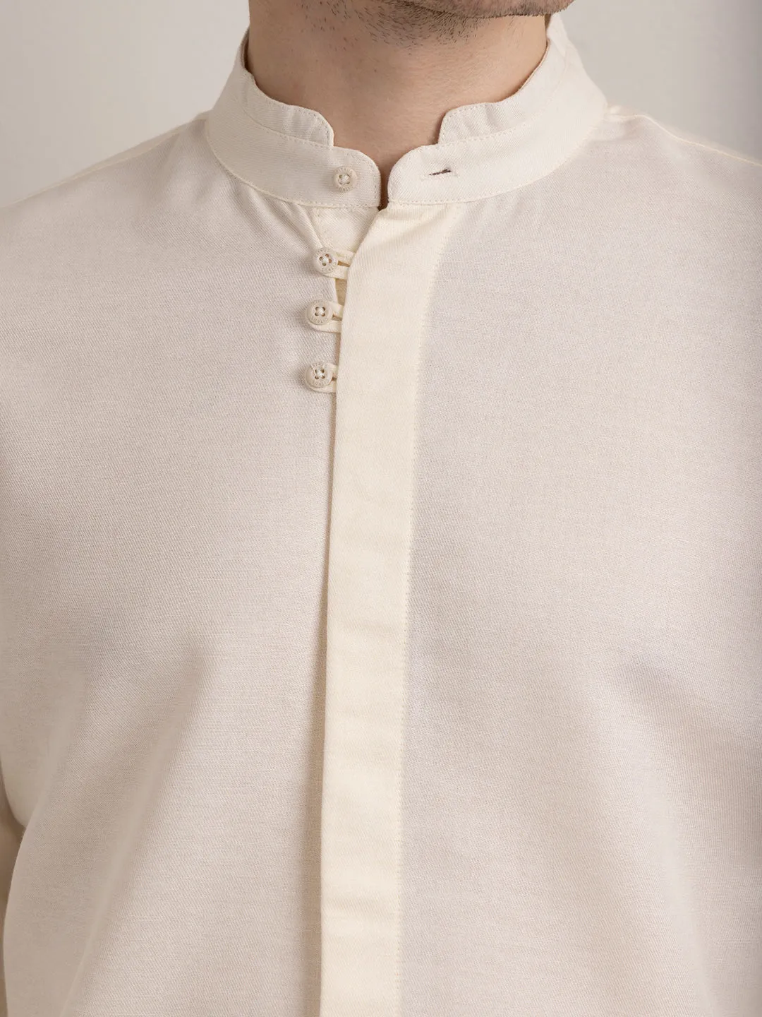 Cream Chinese Collar Shirt