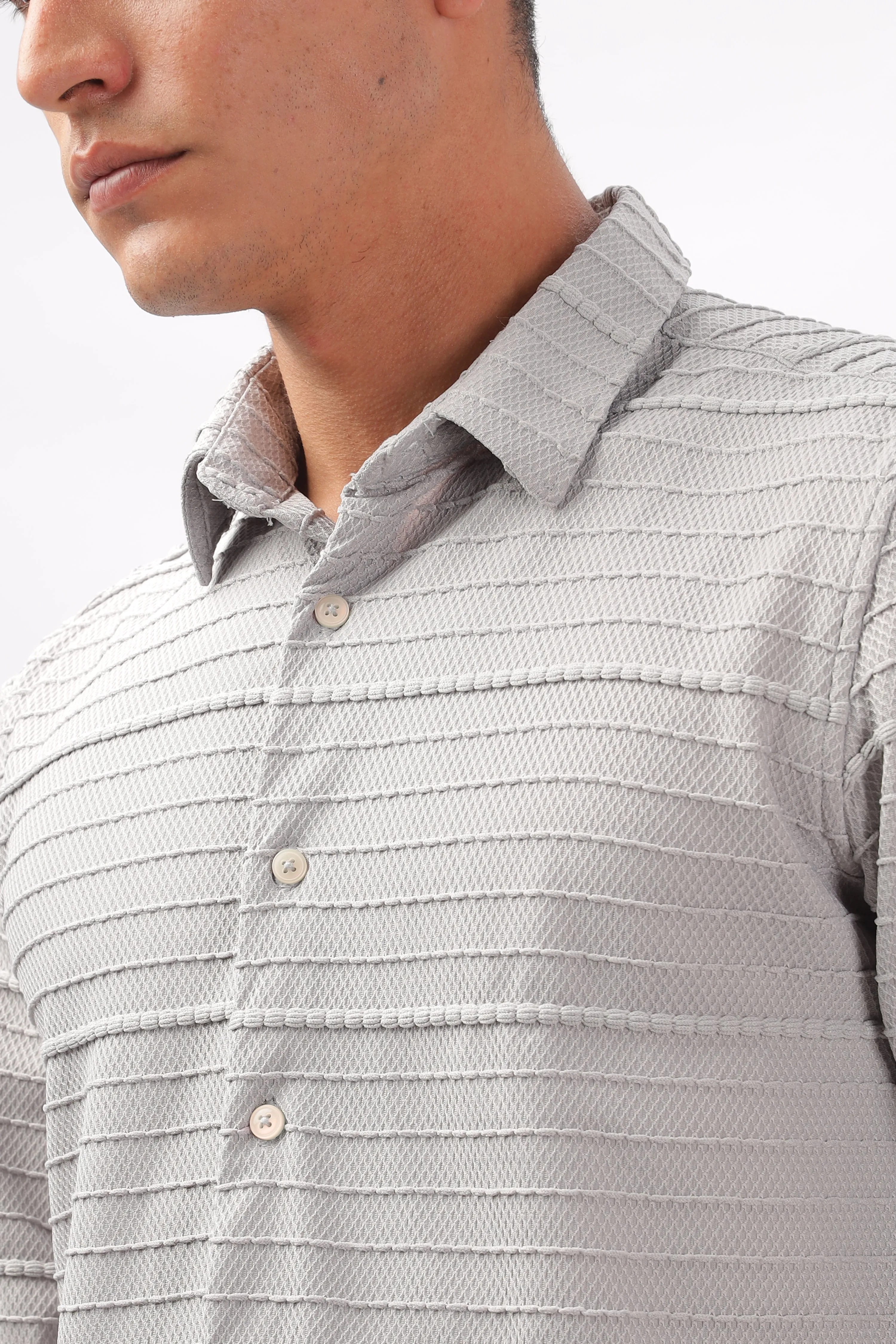 Crochet Textured Gray Shirt