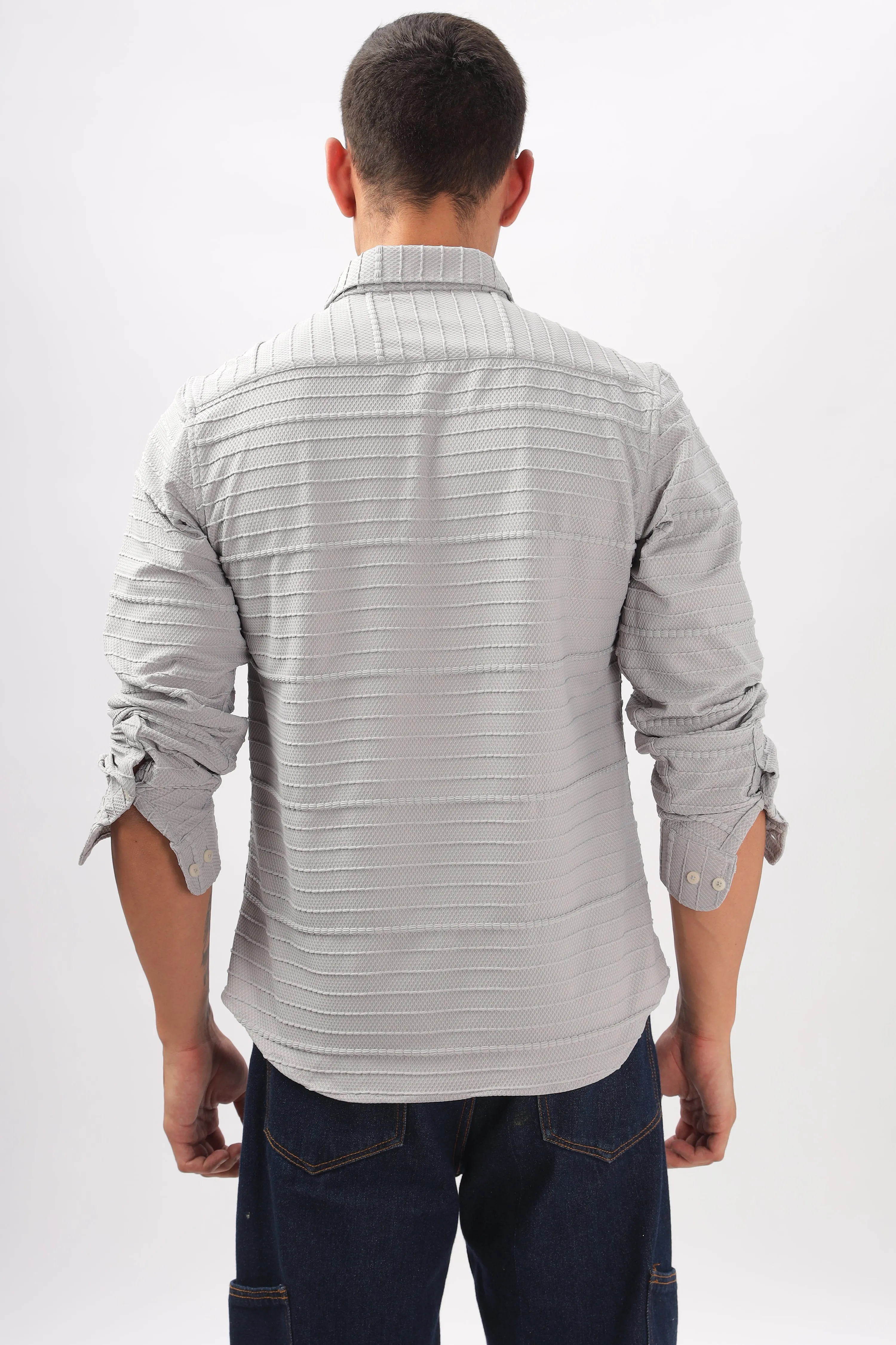 Crochet Textured Gray Shirt