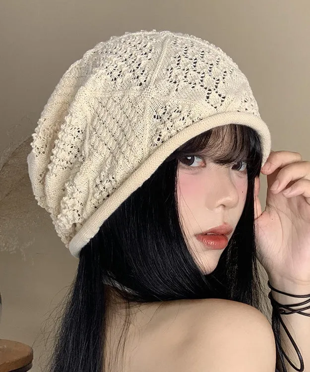 DIY Versatile Beige Hollow Out Thin Knit Bonnie Hat WI025