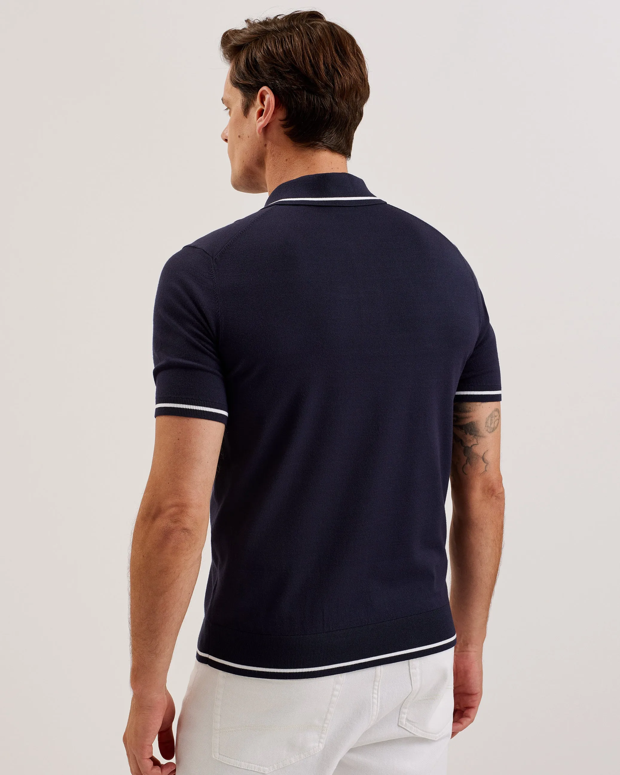 Dunow Ss Pointelle Diamond Polo Navy