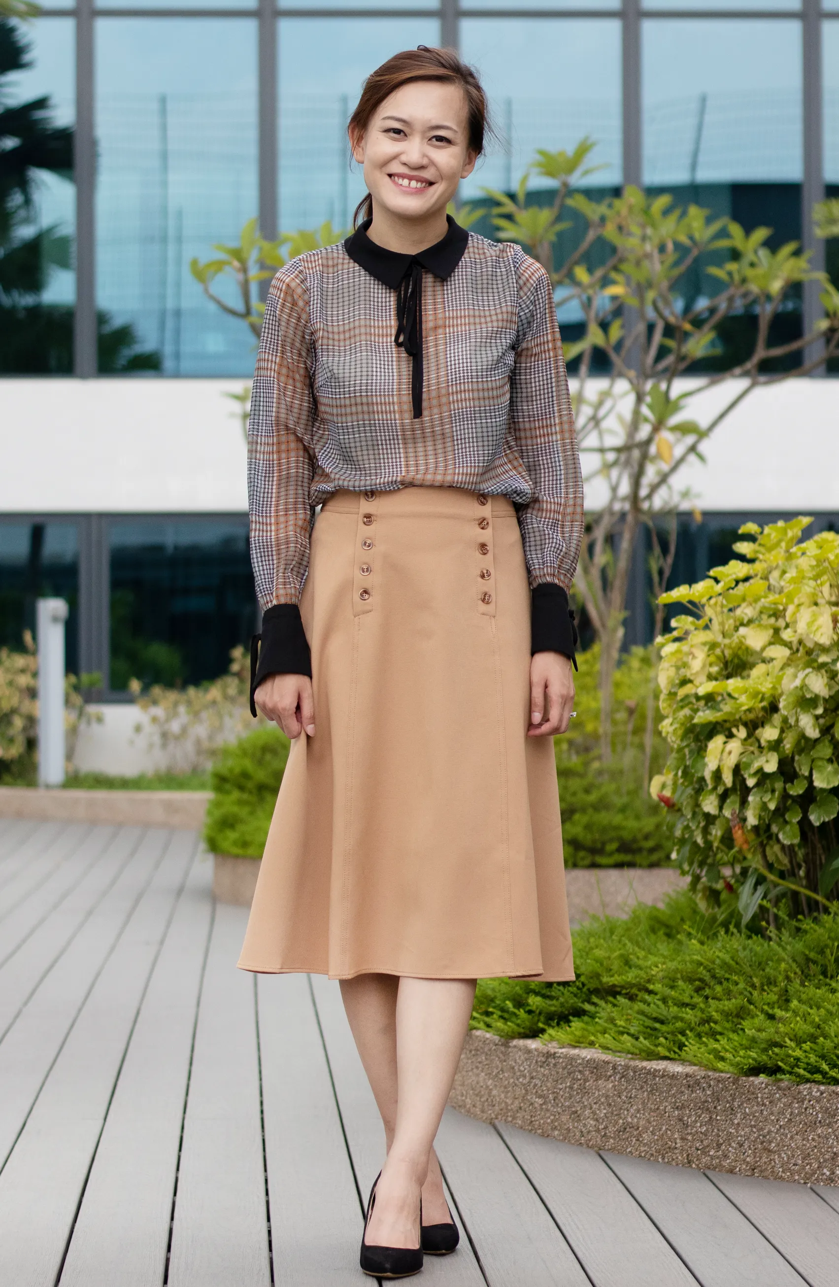 Fall Classic Brown Camel Double-Breast A-line Skirt