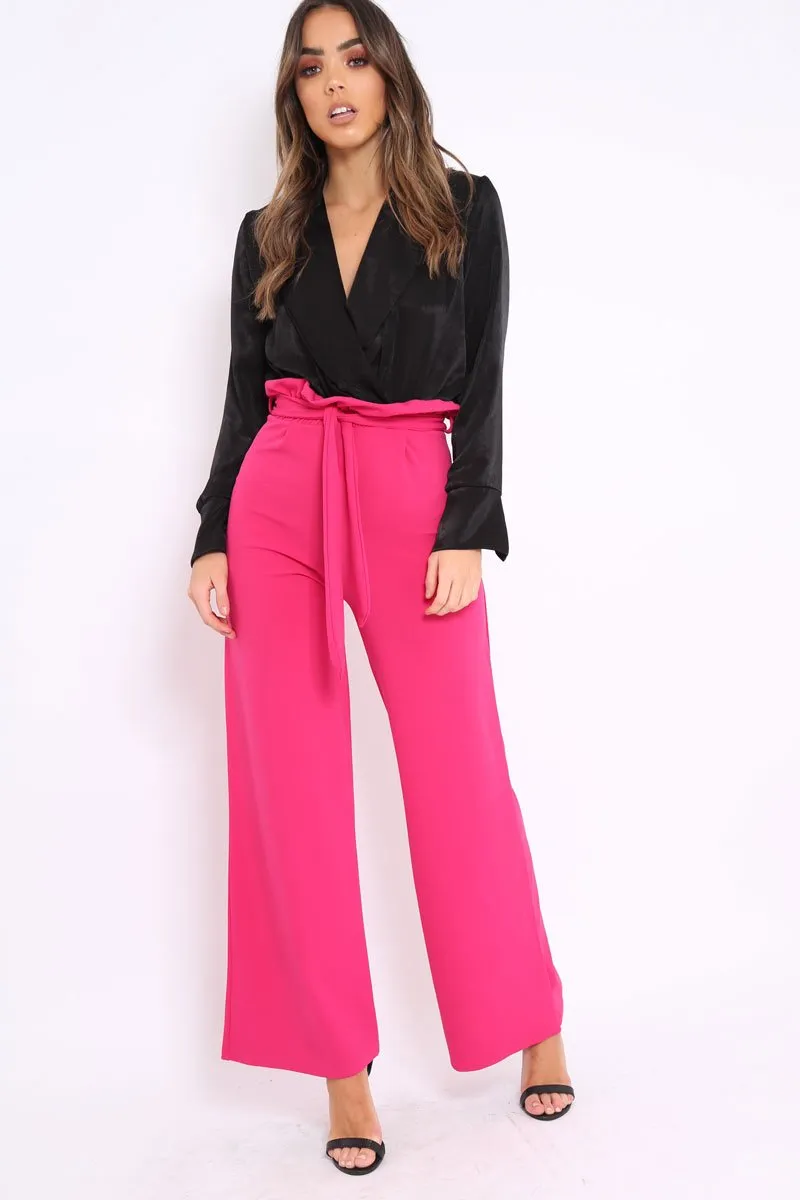 Fuchsia Paper Bag Tie Waist Wide Leg Trousers - Kennedy