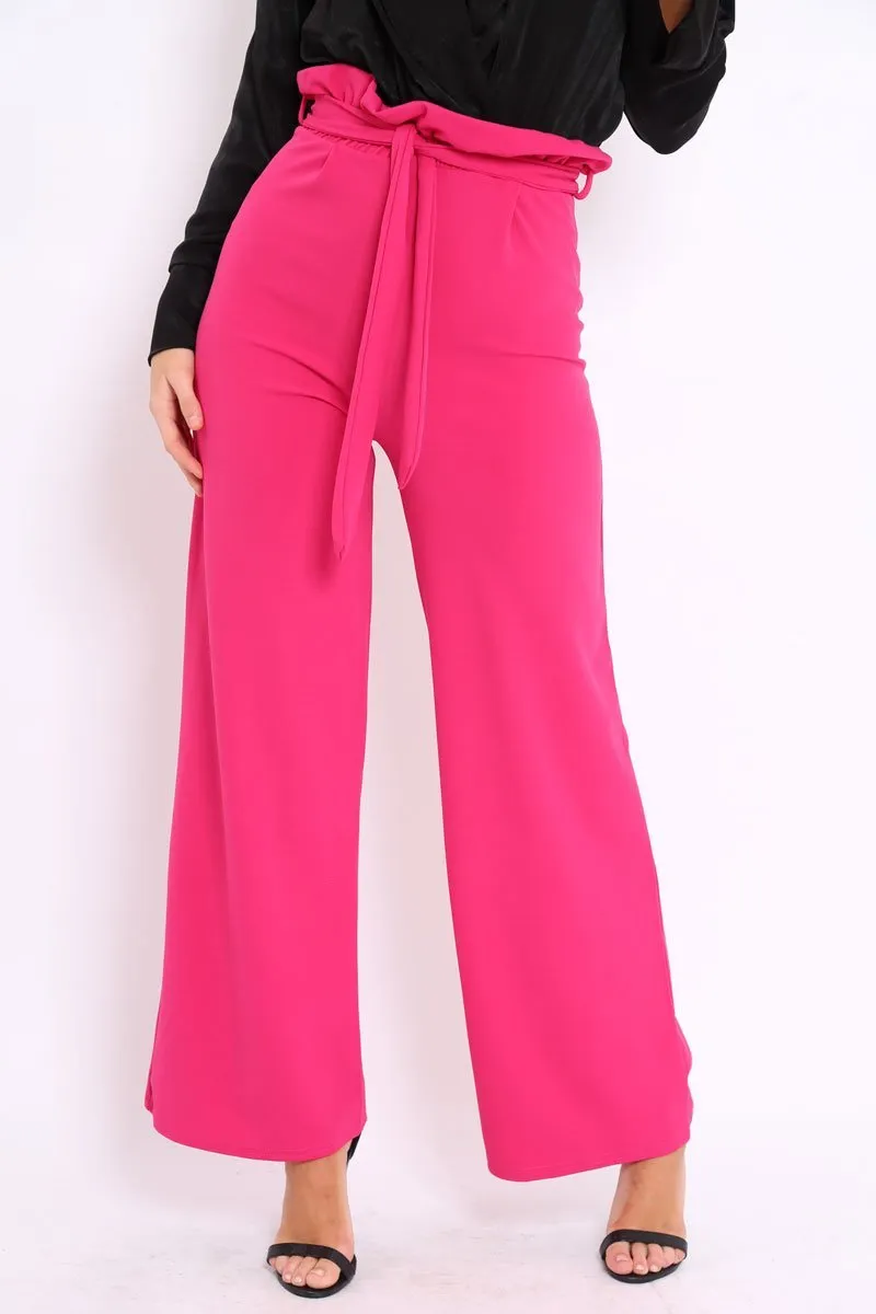 Fuchsia Paper Bag Tie Waist Wide Leg Trousers - Kennedy