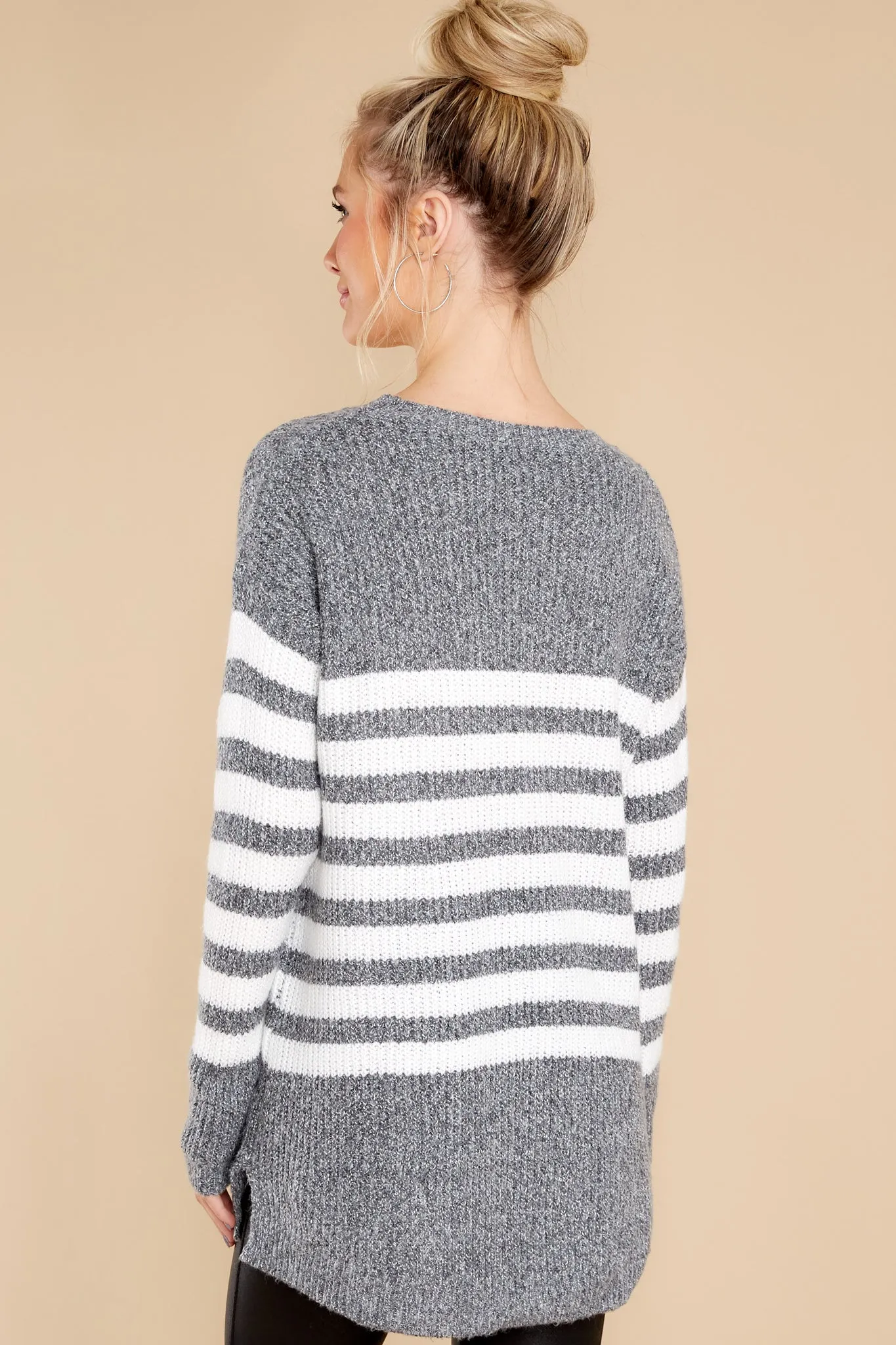 Getting Cozy Grey Stripe Sweater