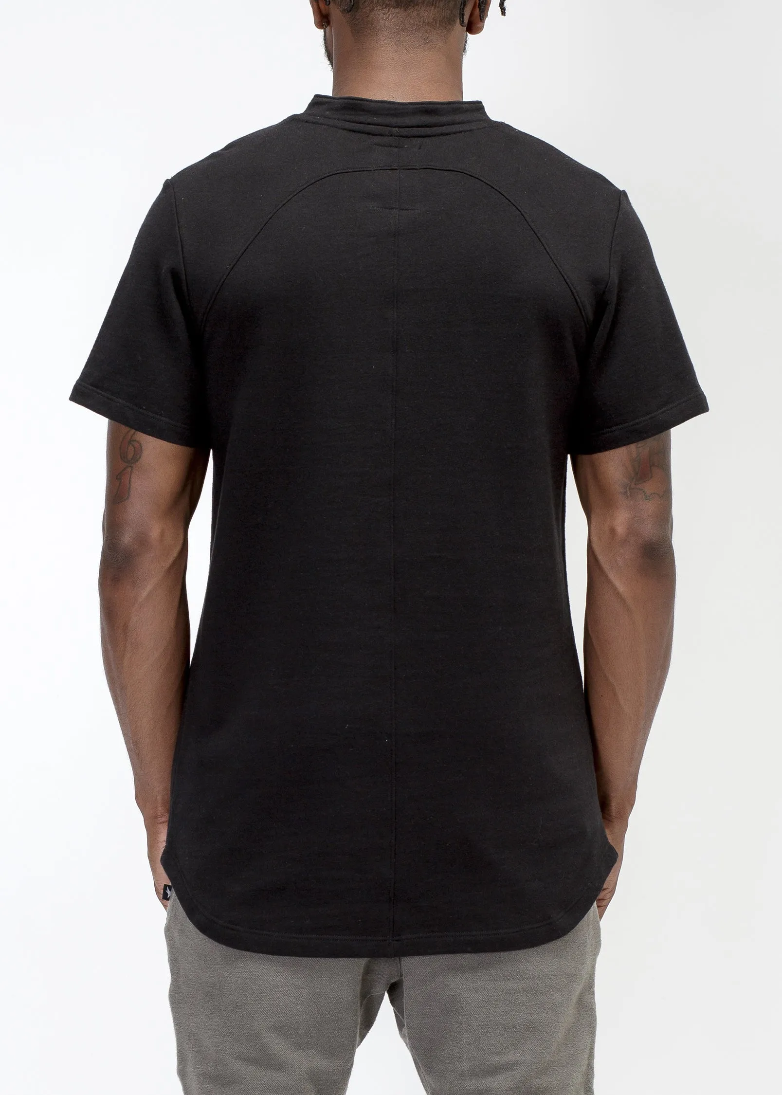 Half Button V Neck Pocket Tee In Black