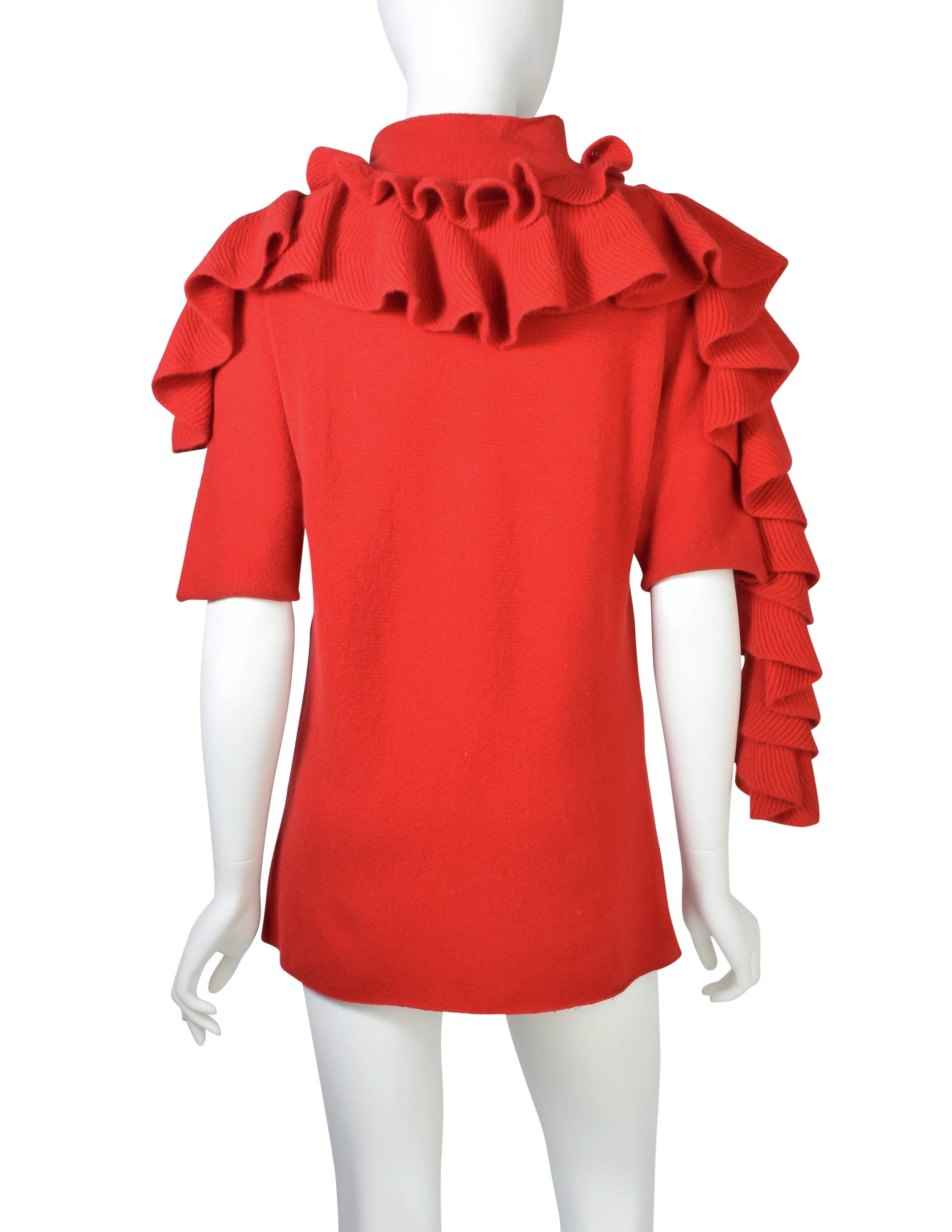 Issey Miyake Haat Heart Vintage Red Rosette Ruffle Scarf Cashmere Sweater