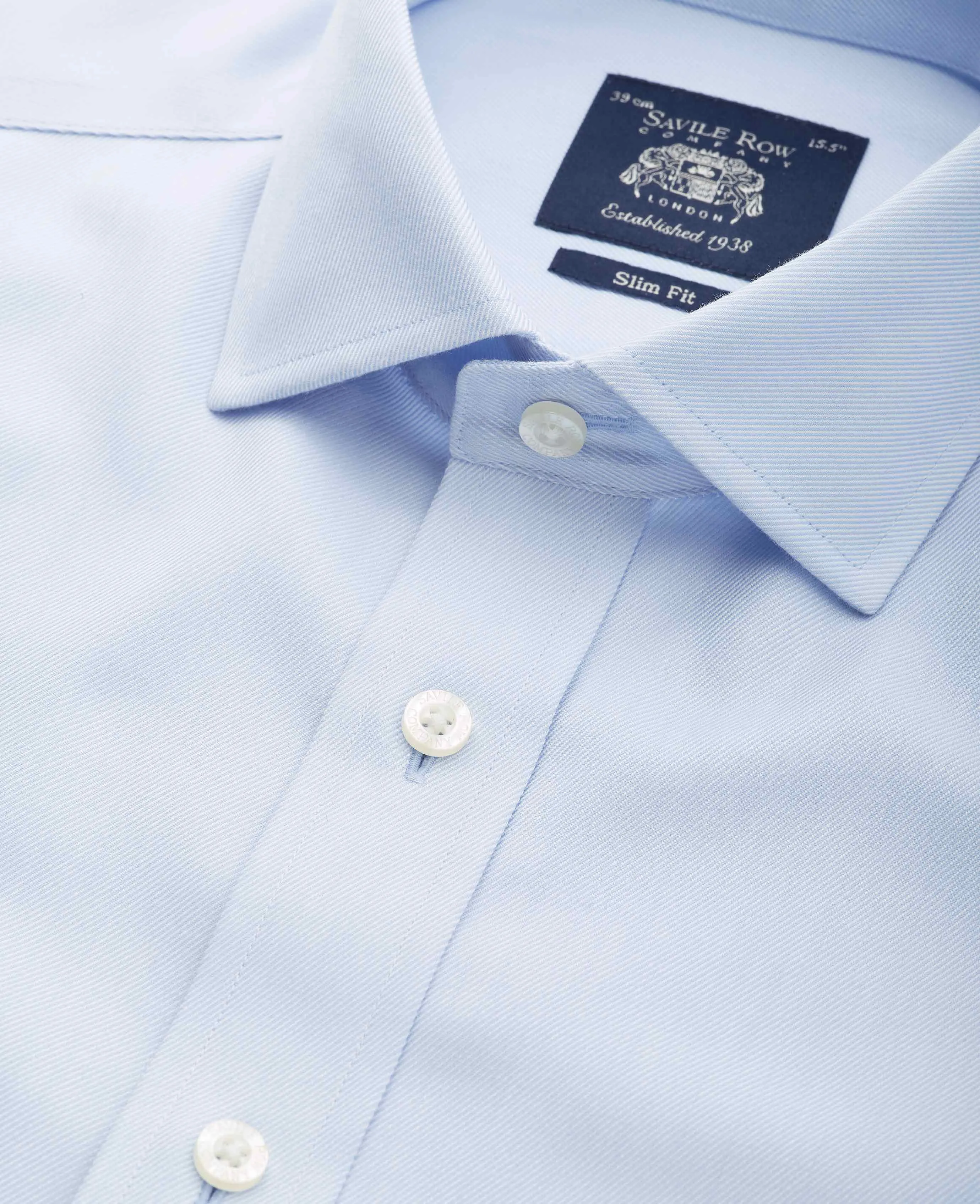 Light Blue Cotton Twill Slim Fit Non-Iron Shirt - Double Cuff