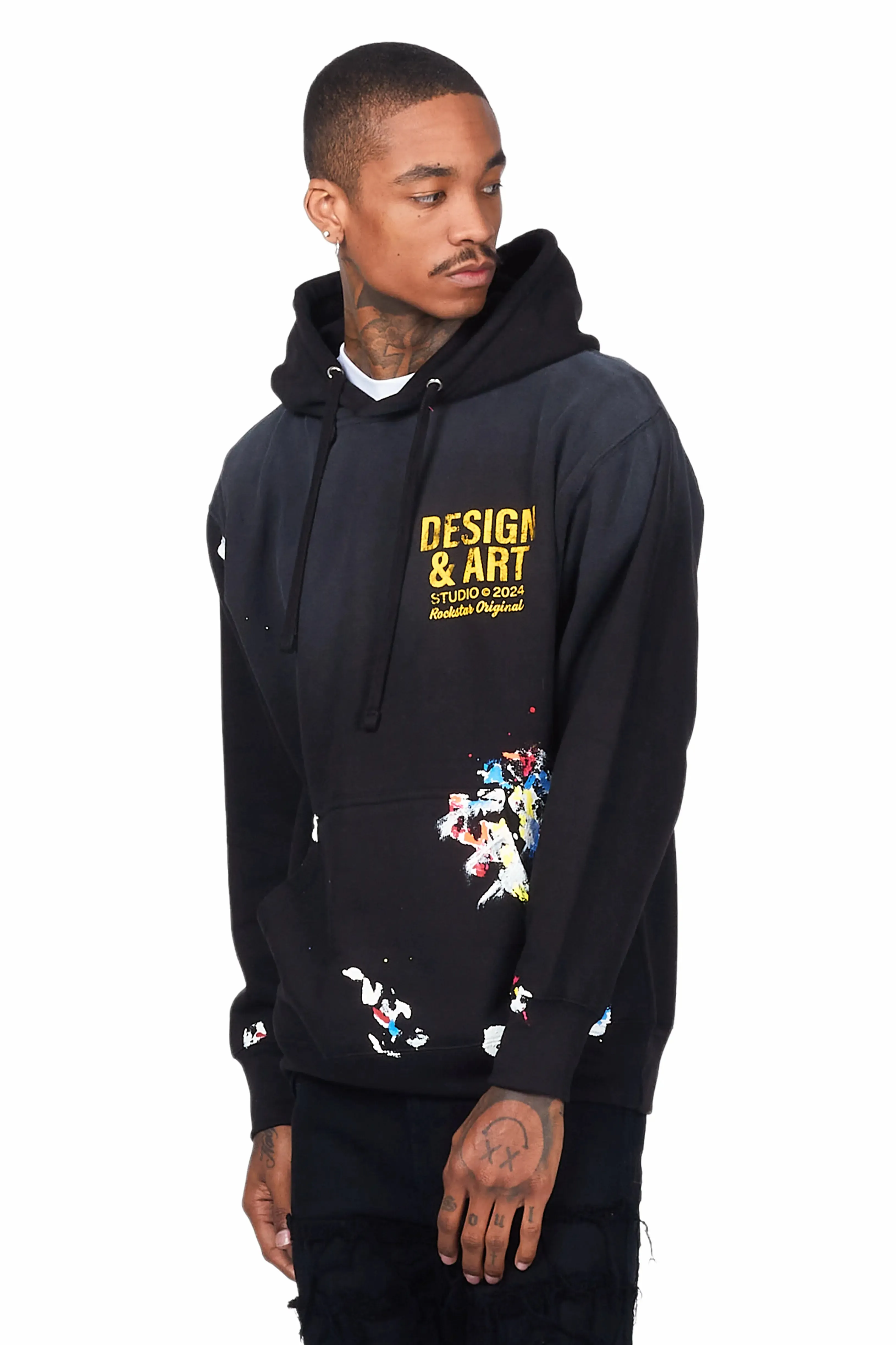 Mancha Black Graphic Hoodie