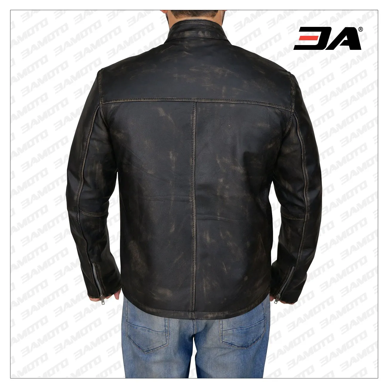 Men Distressed Black Cafe Racer Jacket