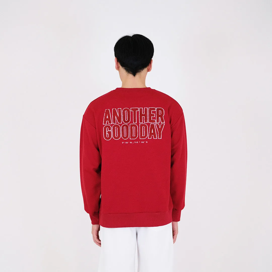 Men Embroidery Oversized Sweatshirt - Dark Red - SM2311170C