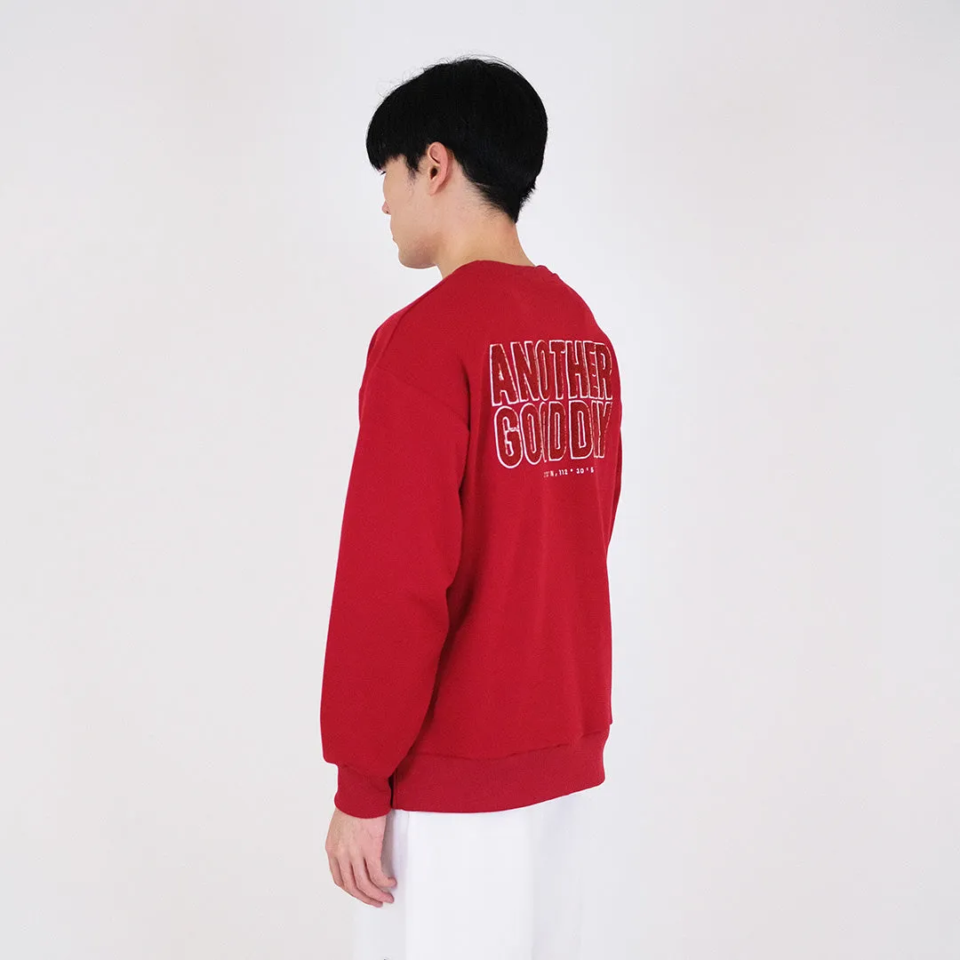 Men Embroidery Oversized Sweatshirt - Dark Red - SM2311170C