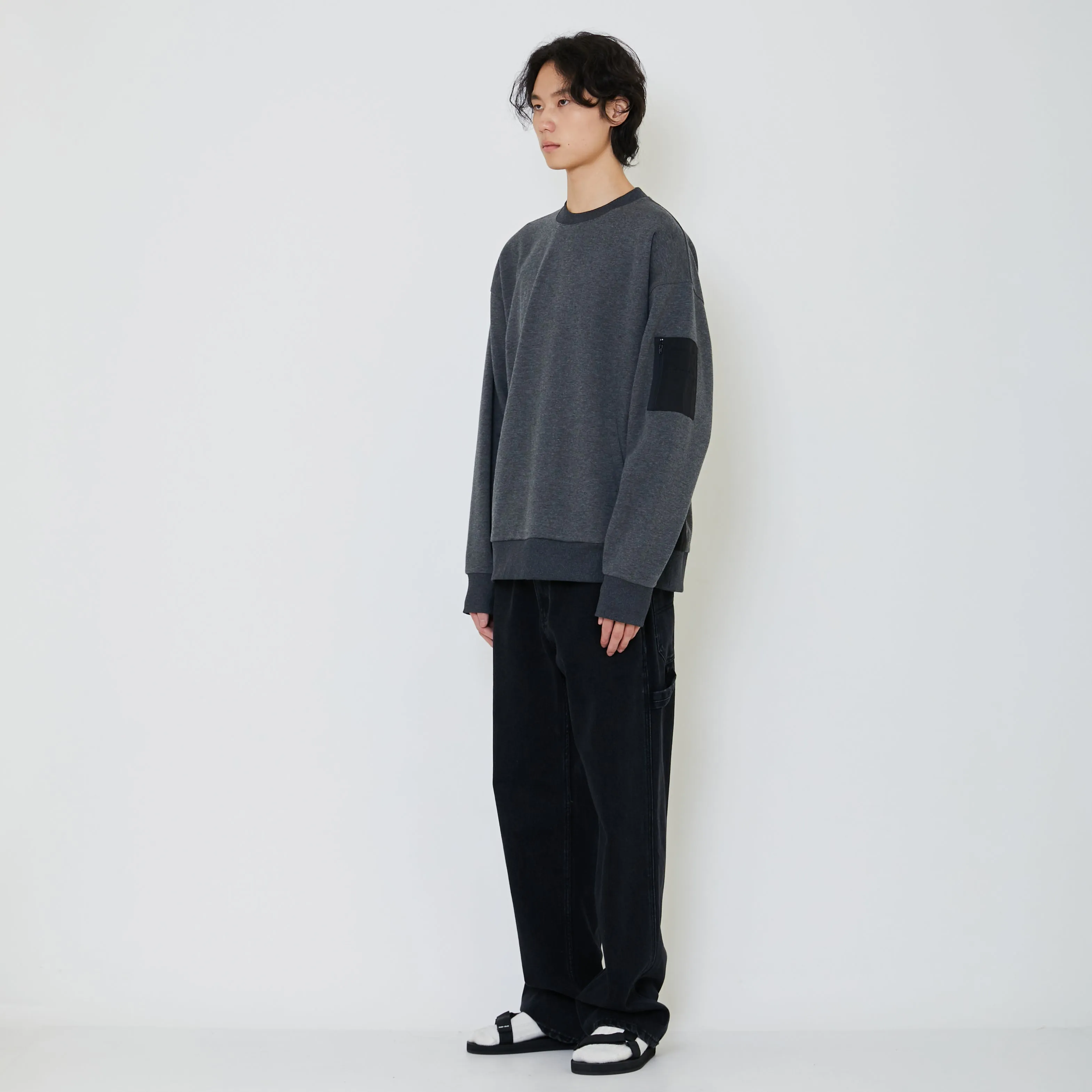 Men Oversized Sweatshirt - Dark Melange - SM2402031B