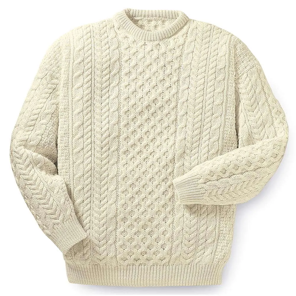 Men's Classic Crew Neck Aran Sweater- Cream