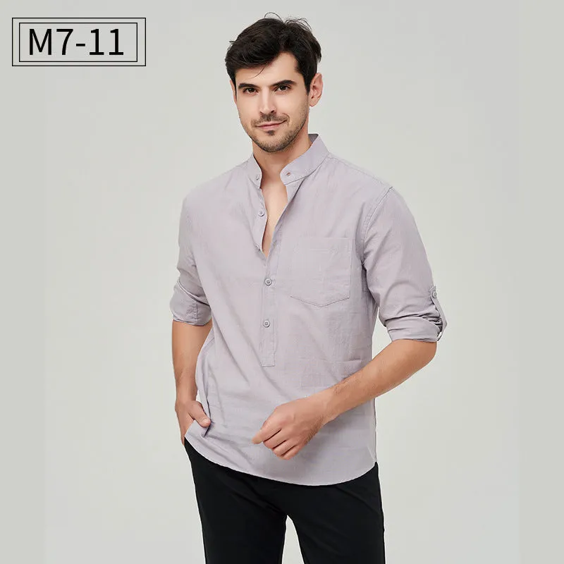 Men's Formal Classic Design Solid Button Up Henry Shirt Business Versatile Style Shirt | M7