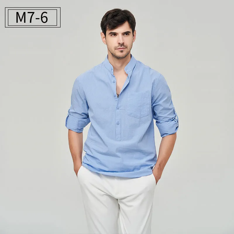 Men's Formal Classic Design Solid Button Up Henry Shirt Business Versatile Style Shirt | M7