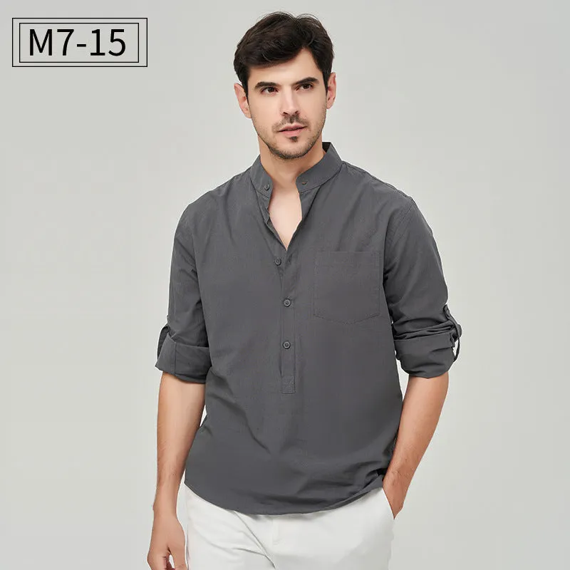 Men's Formal Classic Design Solid Button Up Henry Shirt Business Versatile Style Shirt | M7